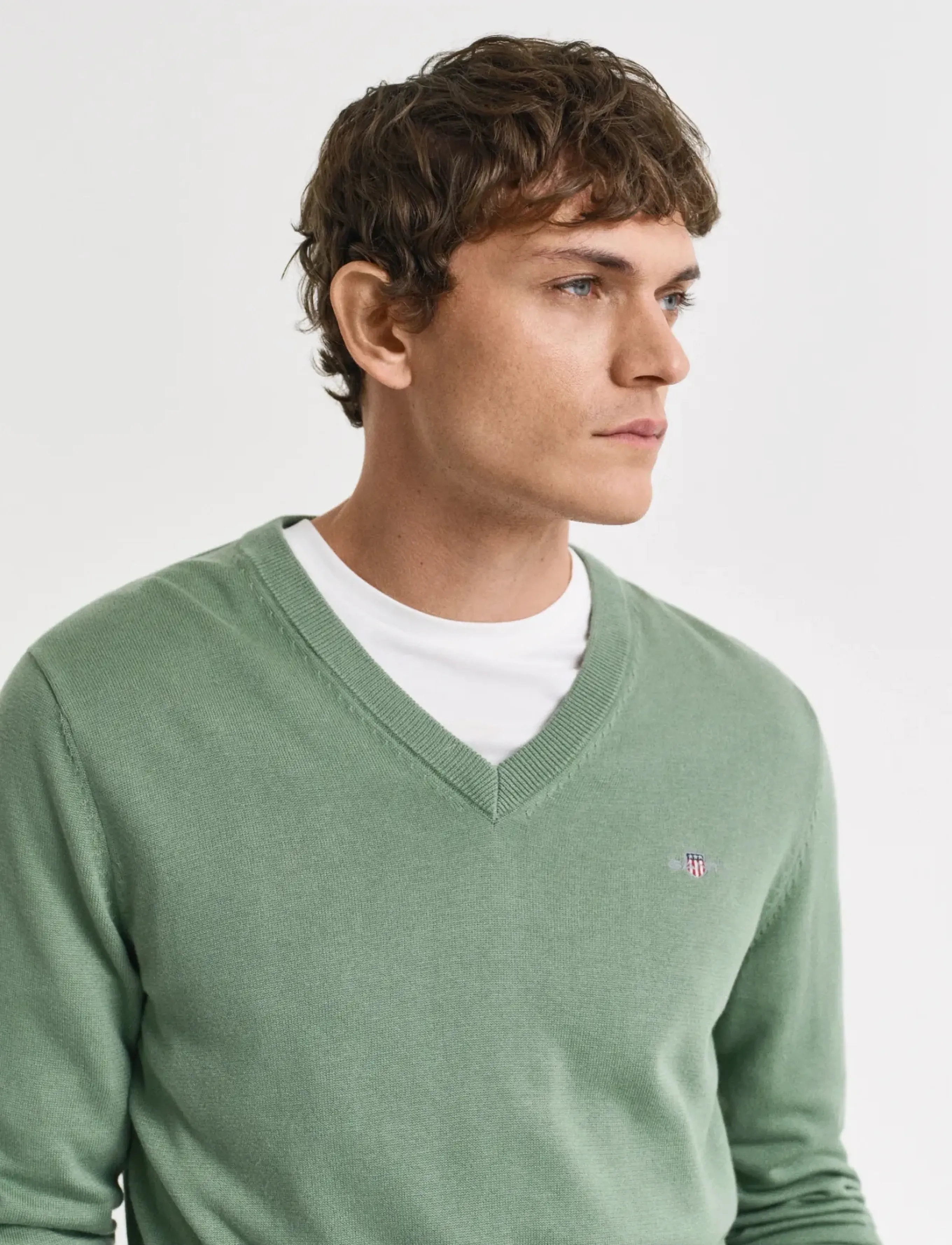 Gant - CLASSIC COTTON V-NECK - v-kaelusega kudumid - kalamata green - 4