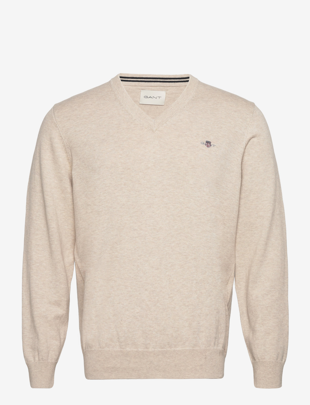 GANT - CLASSIC COTTON V-NECK - herbstliche kleidung - light beige melange - 0