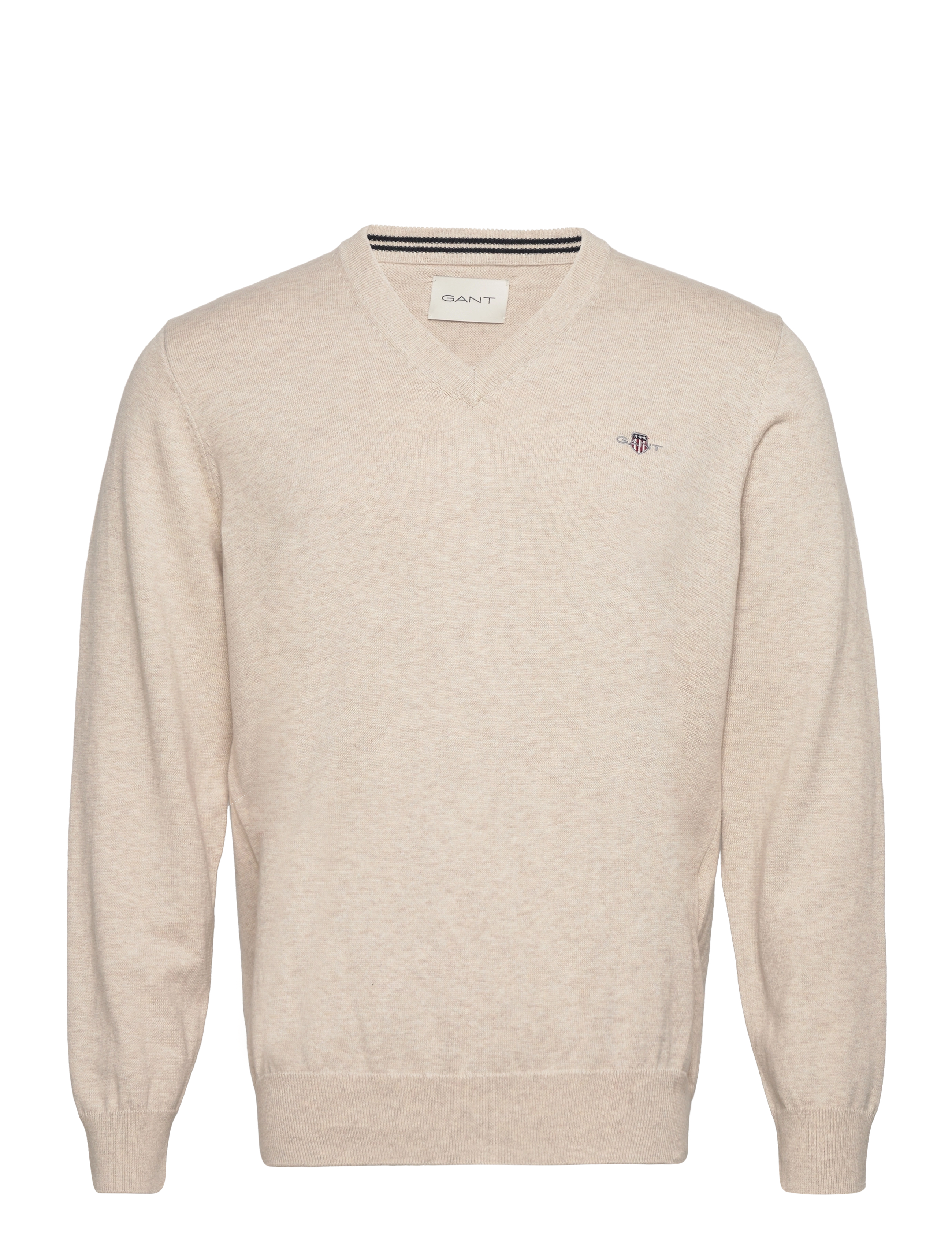 Gant CLASSIC COTTON V-NECK - Gant - LIGHT BEIGE MELANGE / beige