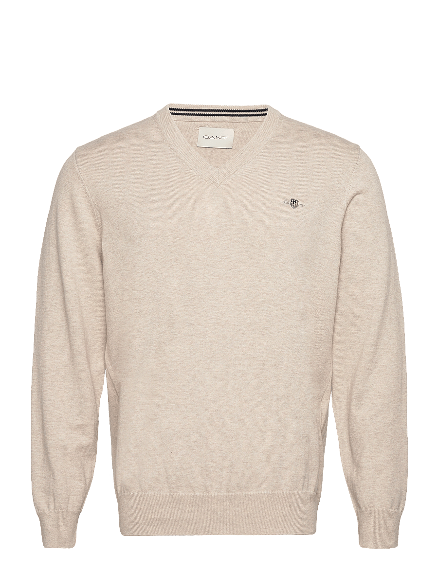 Gant - CLASSIC COTTON V-NECK - v-ausschnitt - light beige melange - 1