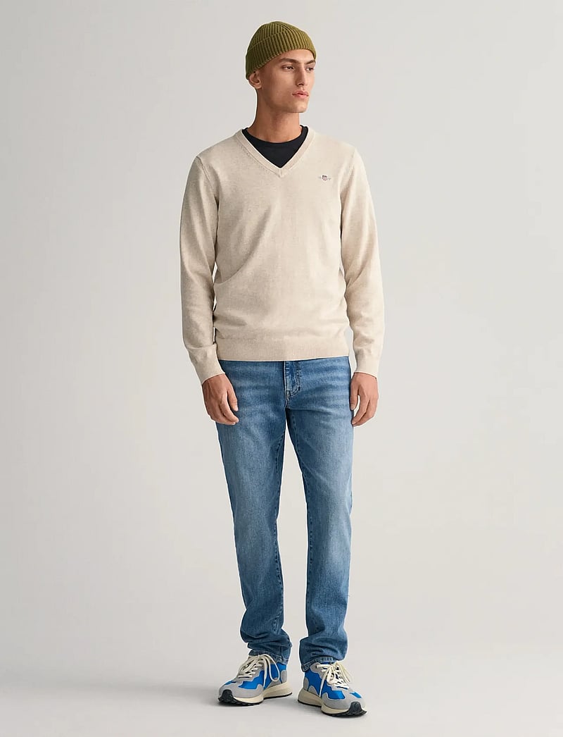 Gant - CLASSIC COTTON V-NECK - v-hals - light beige melange - 5