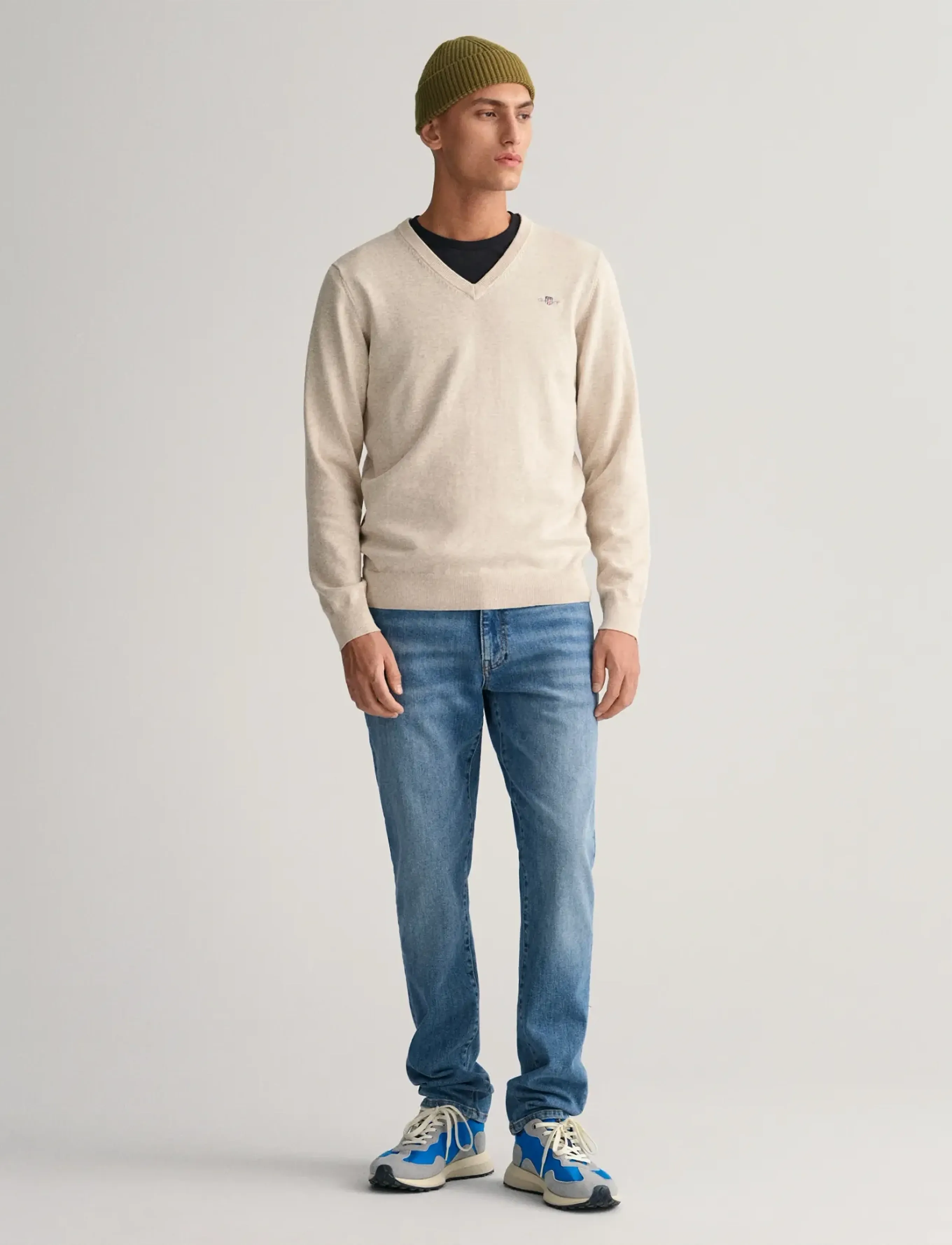 Gant - CLASSIC COTTON V-NECK - v-ausschnitt - light beige melange - 5