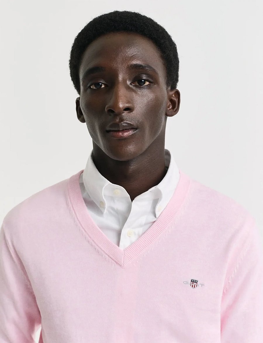 Gant - CLASSIC COTTON V-NECK - v-kaelusega kudumid - light pink melange - 4