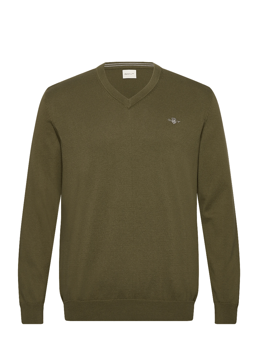 Gant - CLASSIC COTTON V-NECK - v-kaelusega kudumid - moss green - 0