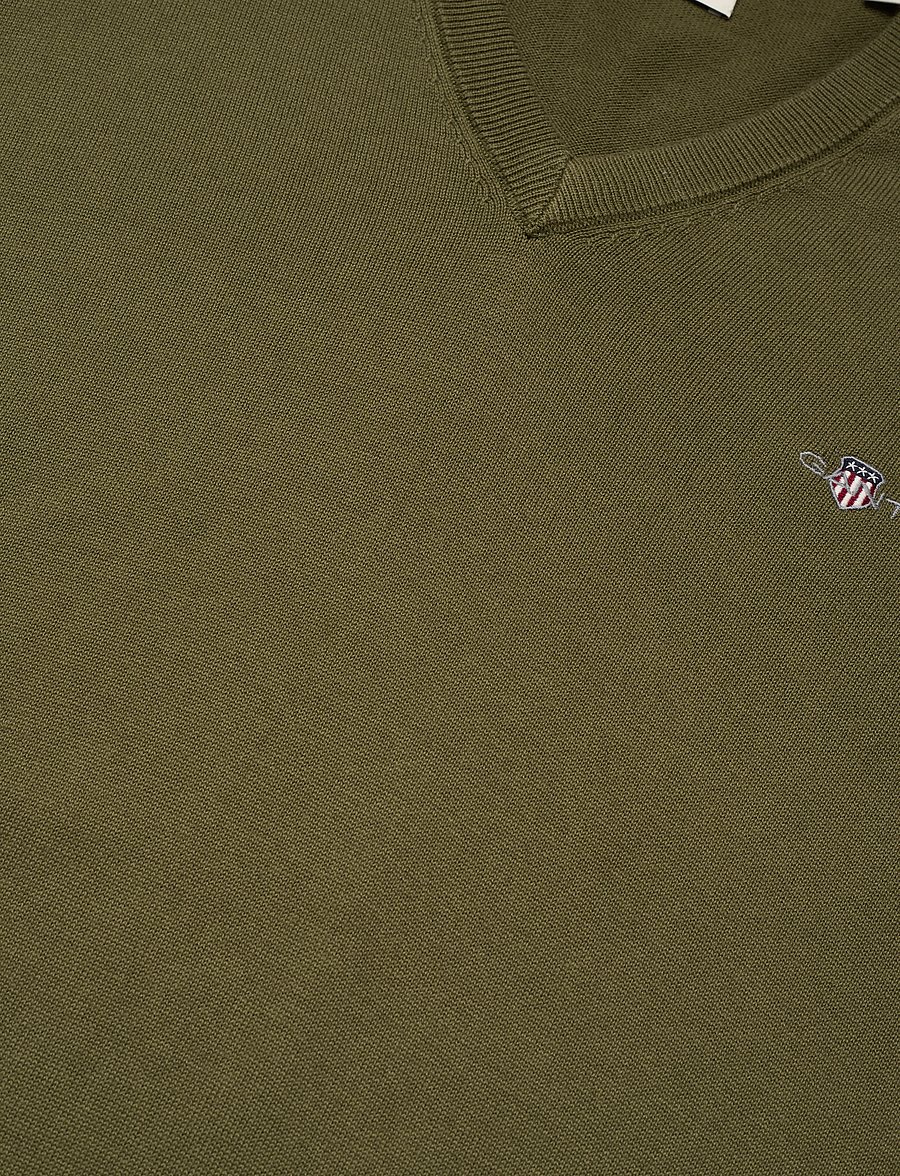 Gant - CLASSIC COTTON V-NECK - v-kaelusega kudumid - moss green - 2