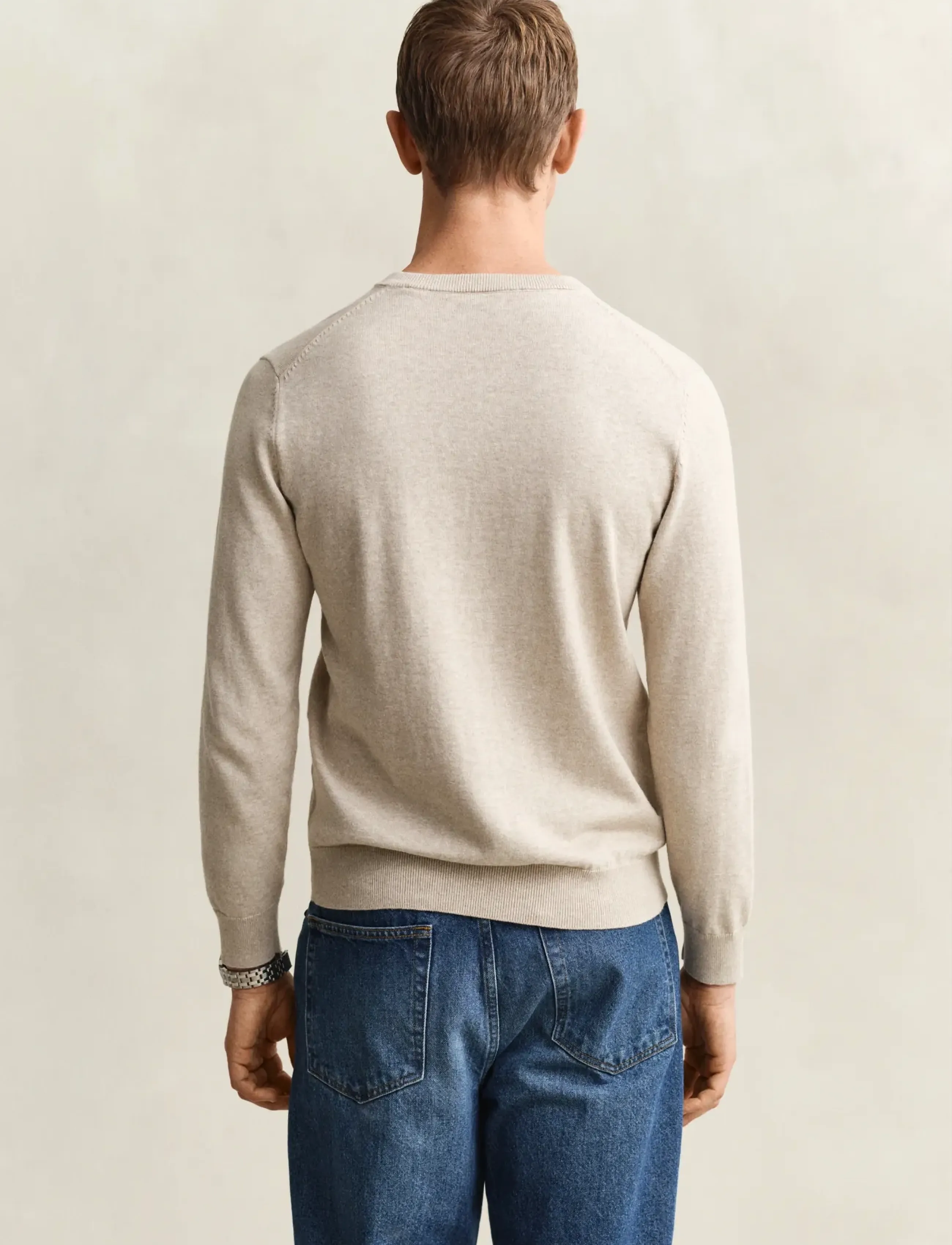 Gant - CLASSIC COTTON V-NECK - v-kaelusega kudumid - oat melange - 2