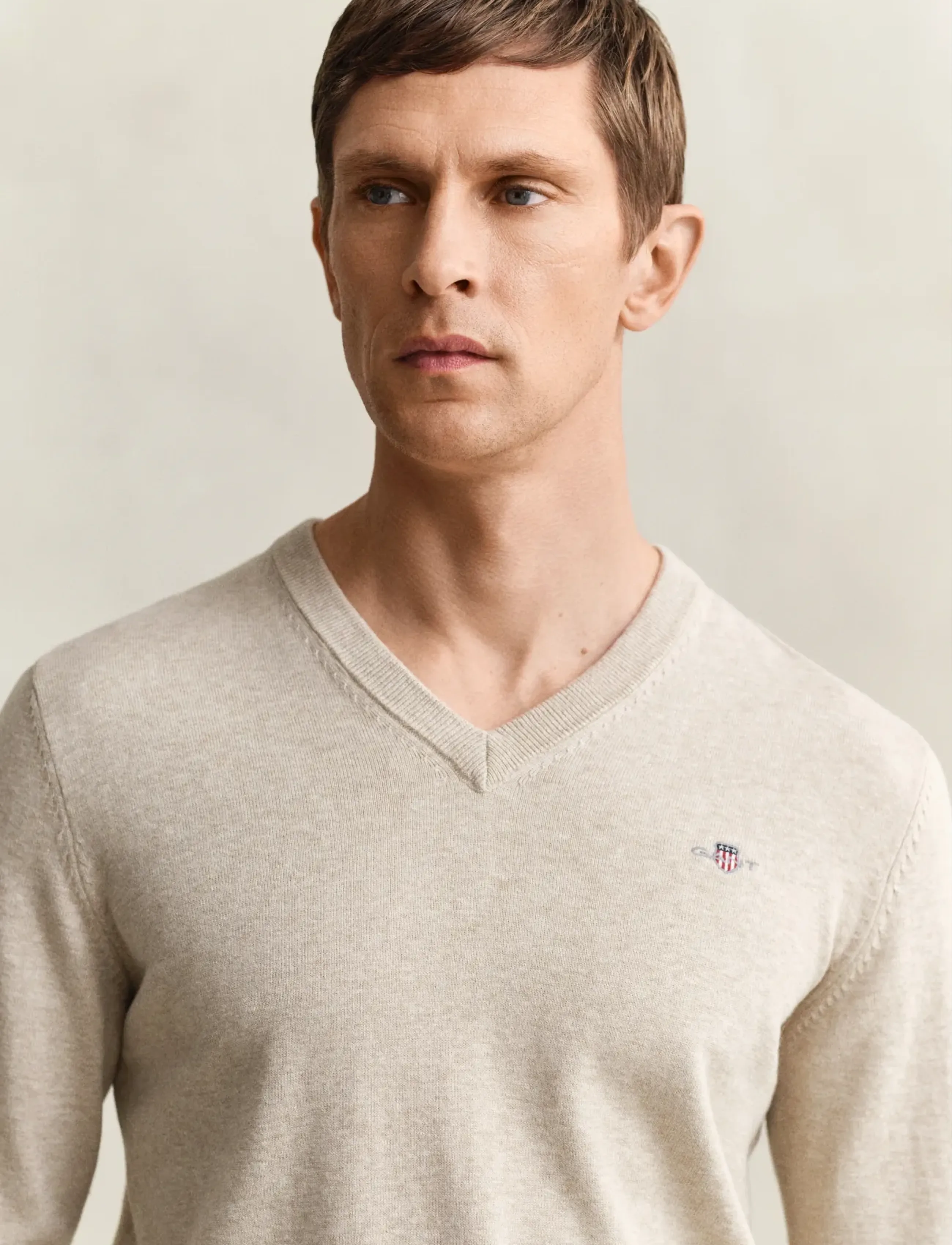 Gant - CLASSIC COTTON V-NECK - v-kaelusega kudumid - oat melange - 3