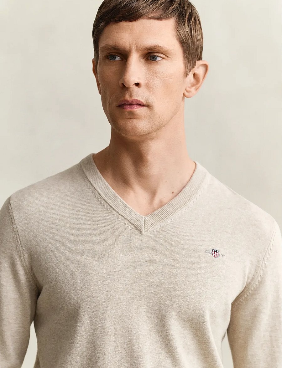 Gant - CLASSIC COTTON V-NECK - v-kaelusega kudumid - oat melange - 3