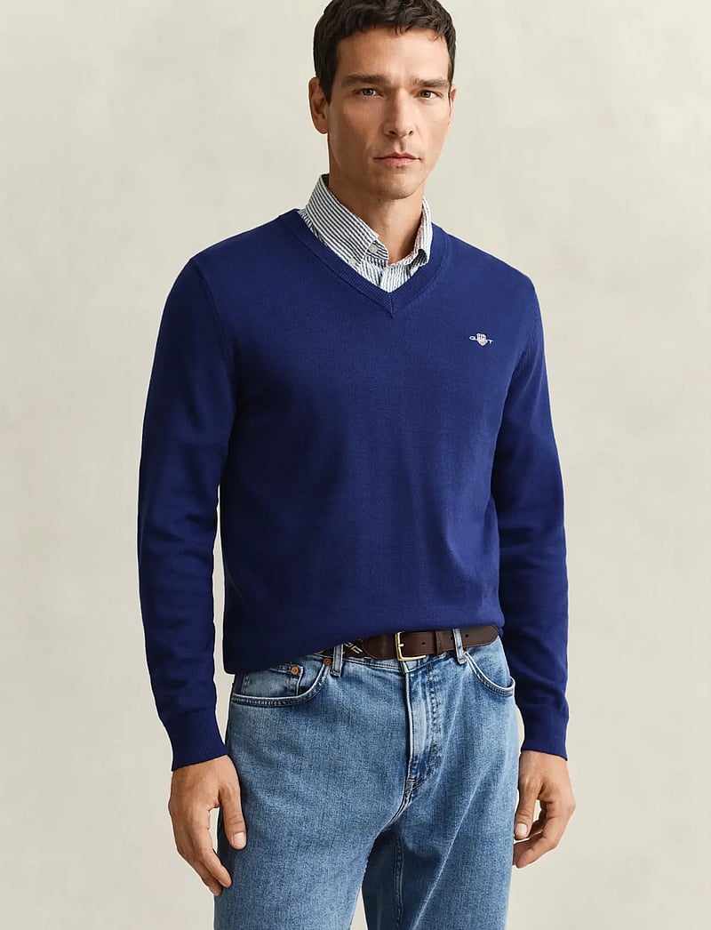 GANT - CLASSIC COTTON V-NECK - prjónað v-hálsmál - rich navy - 0