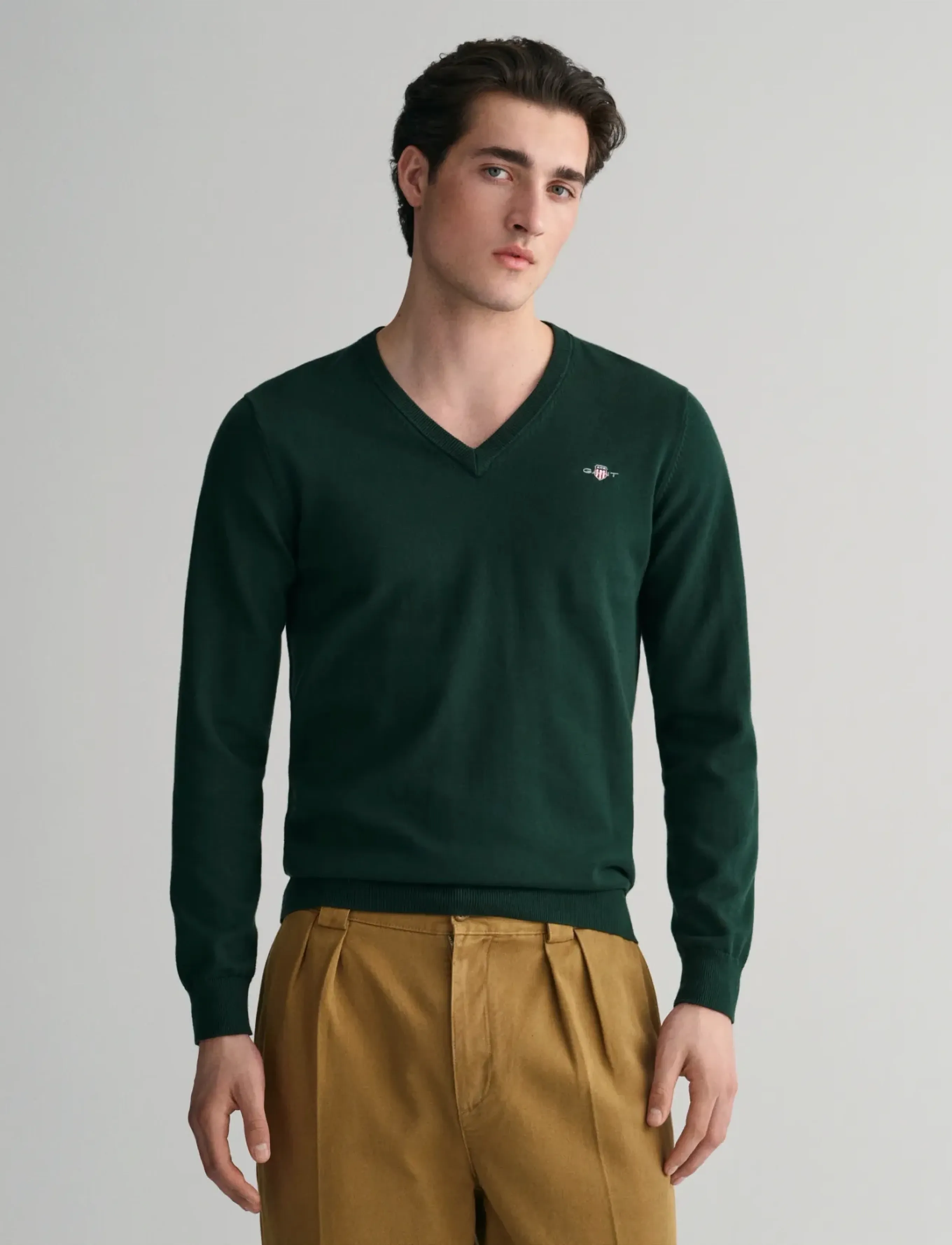 Gant Classic Cotton V-Neck, M, Knitwear, Grün - V-necks, Männerswear