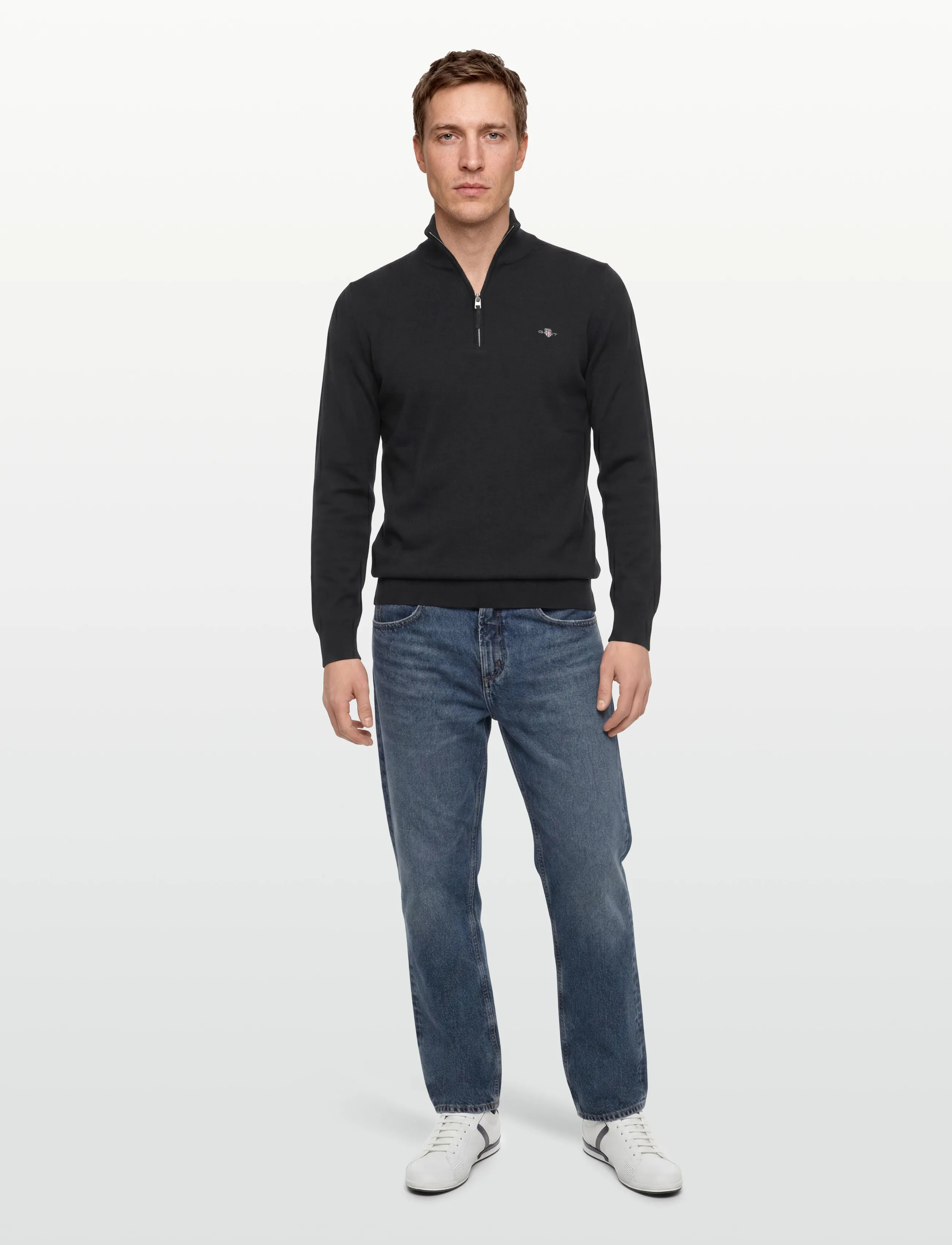 Gant Classic Cotton Half Zip, 3XL, Black, Strik > Trøjer Med Halv Lynlås, Herre