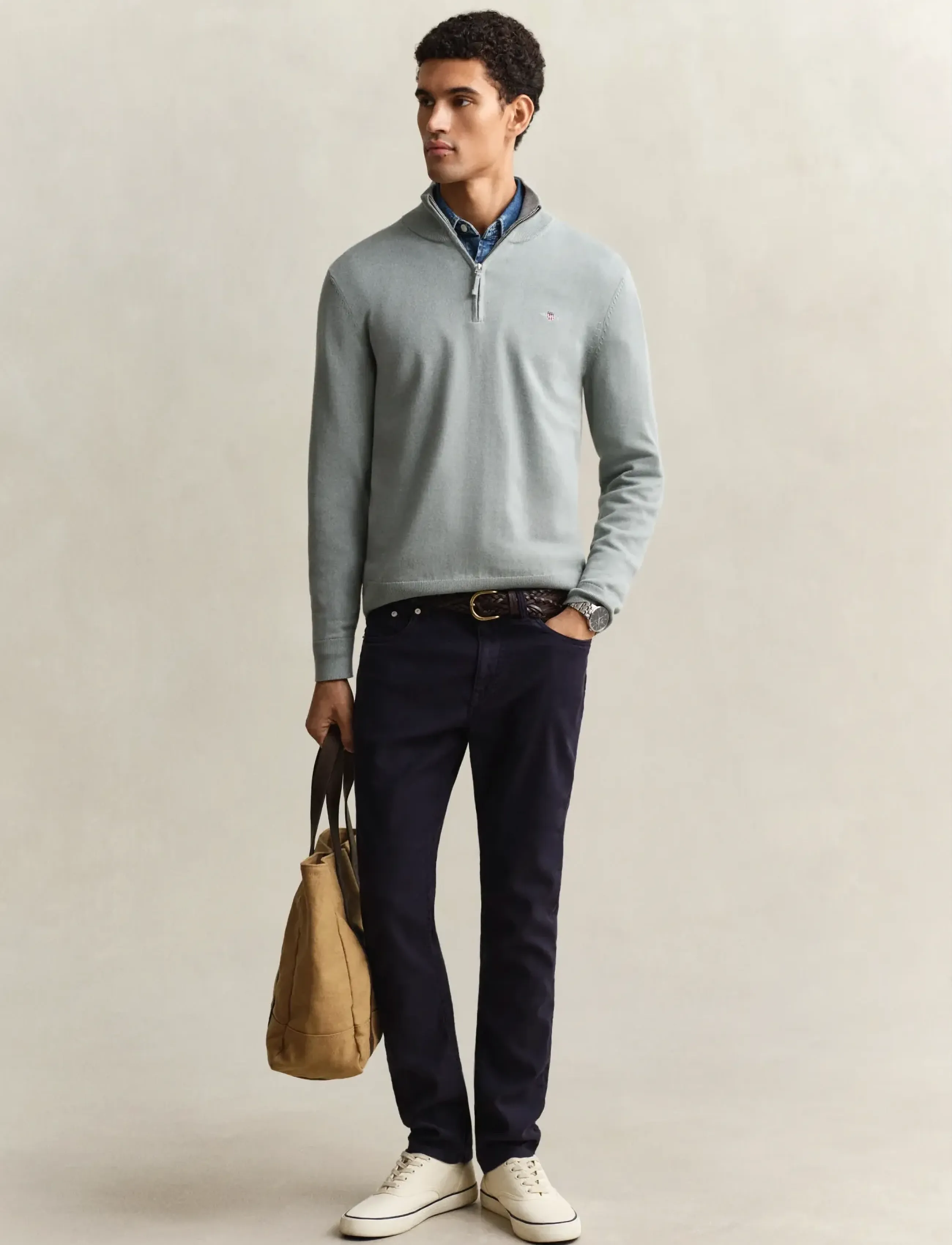 Gant - CLASSIC COTTON HALF ZIP - truien met halve rits - ceramic grey - 4