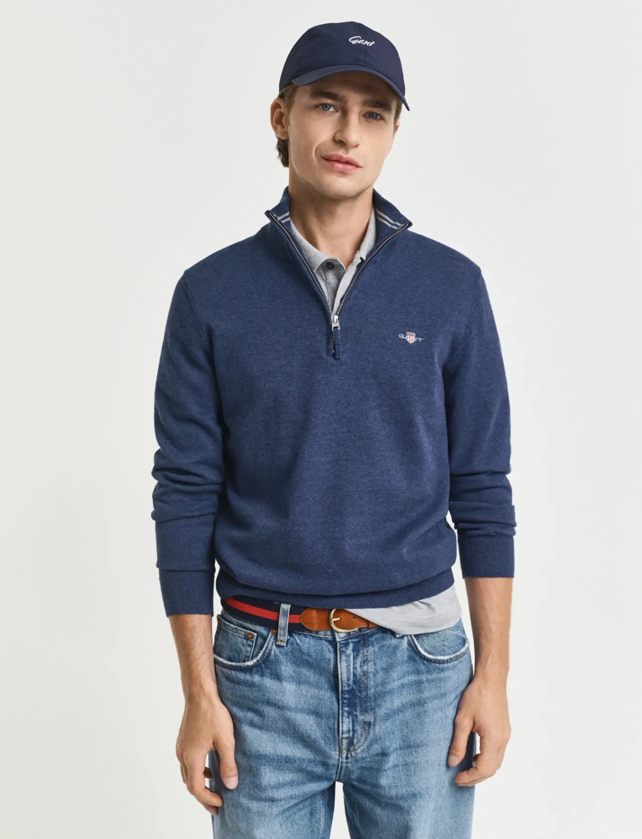 GANT CLASSIC COTTON HALF ZIP - Knitwear - DARK JEANSBLUE MELANGE / navy