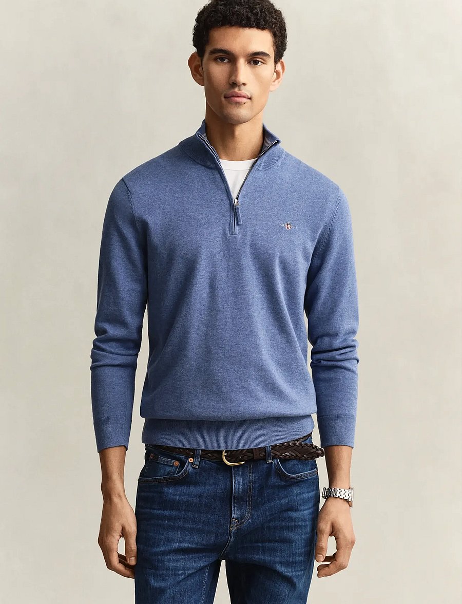 Gant - CLASSIC COTTON HALF ZIP - half zip jumpers - denim blue melange - 0