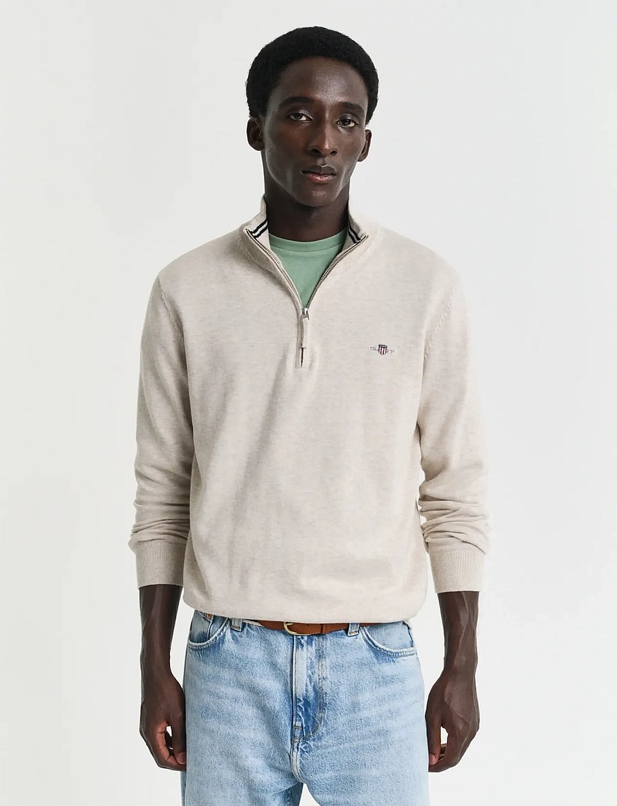 Gant - CLASSIC COTTON HALF ZIP - half zip jumpers - light beige melange - 0