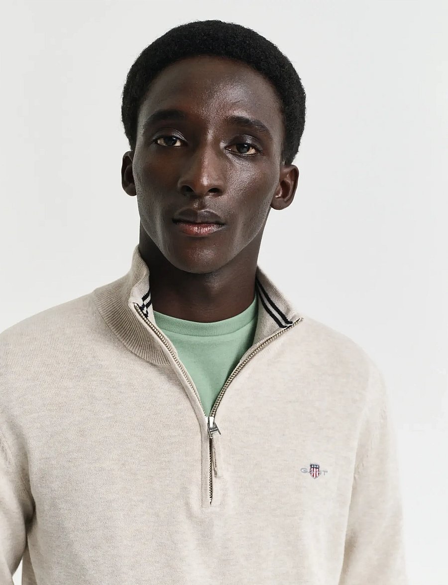 Gant - CLASSIC COTTON HALF ZIP - half zip jumpers - light beige melange - 4