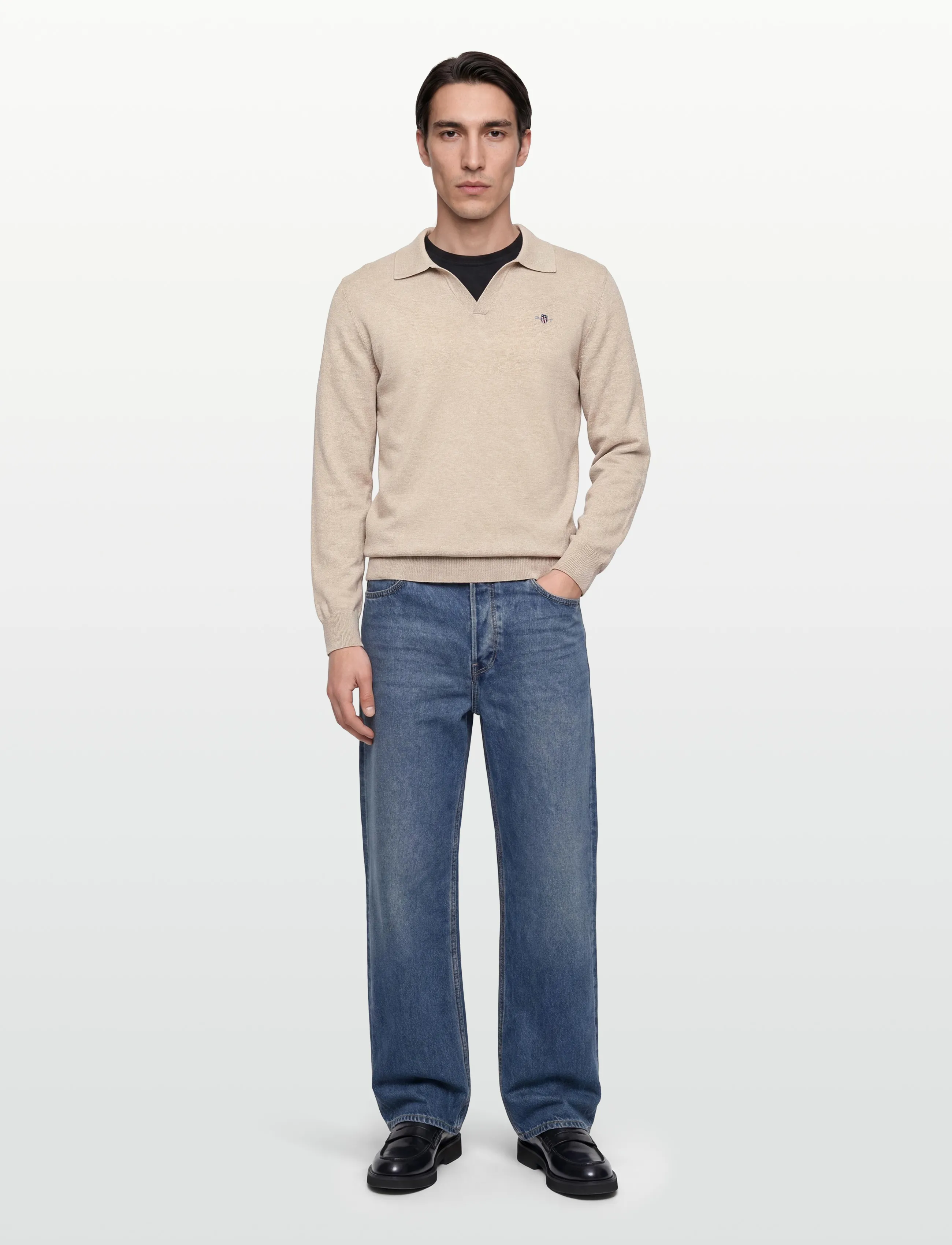 Gant Classic Cotton Polo, XXL, Knitwear, Beige - Long Sleeve Knitted Polos, Männerswear