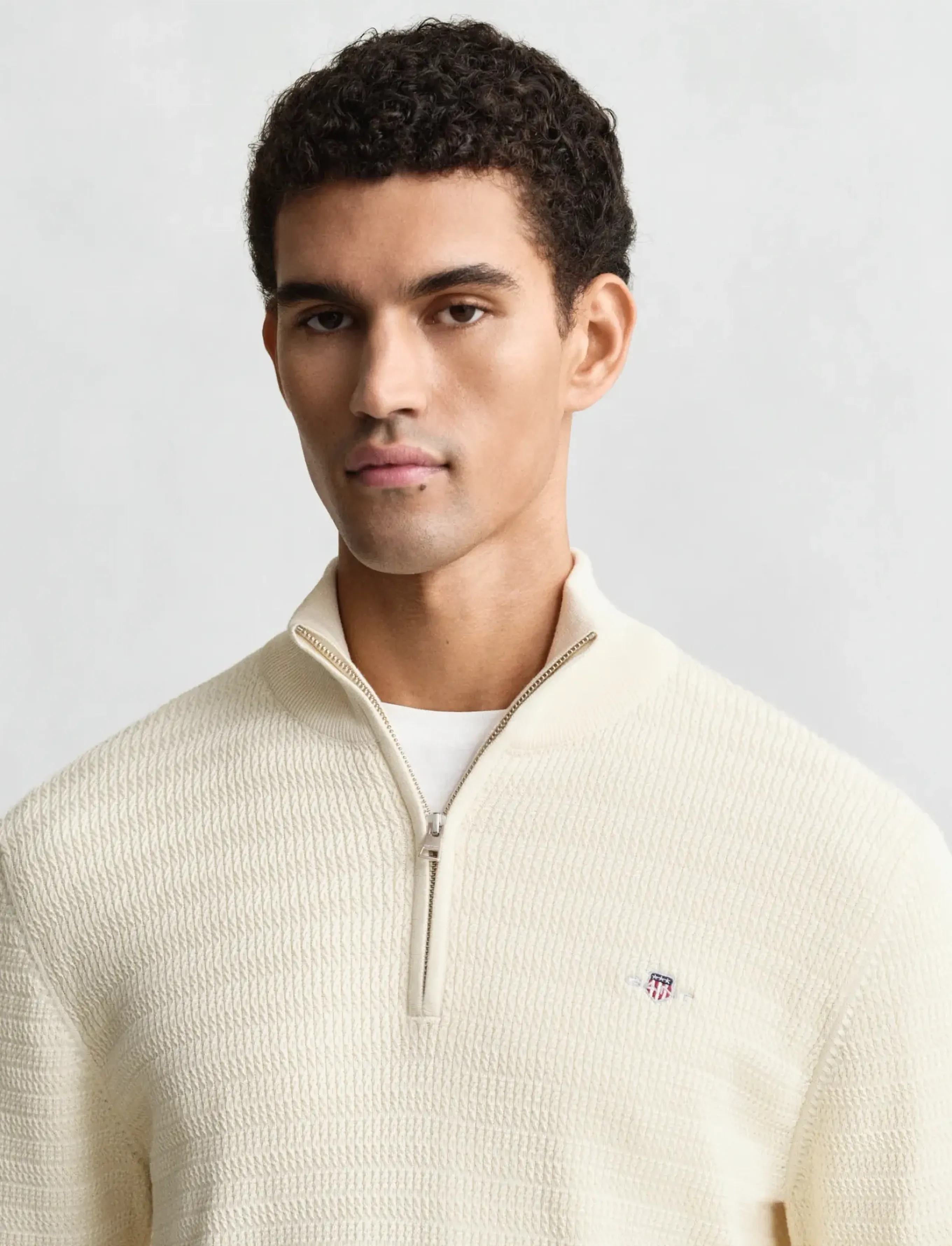 Gant - MINI CABLE HALF ZIP - half zip jumpers - cream - 3