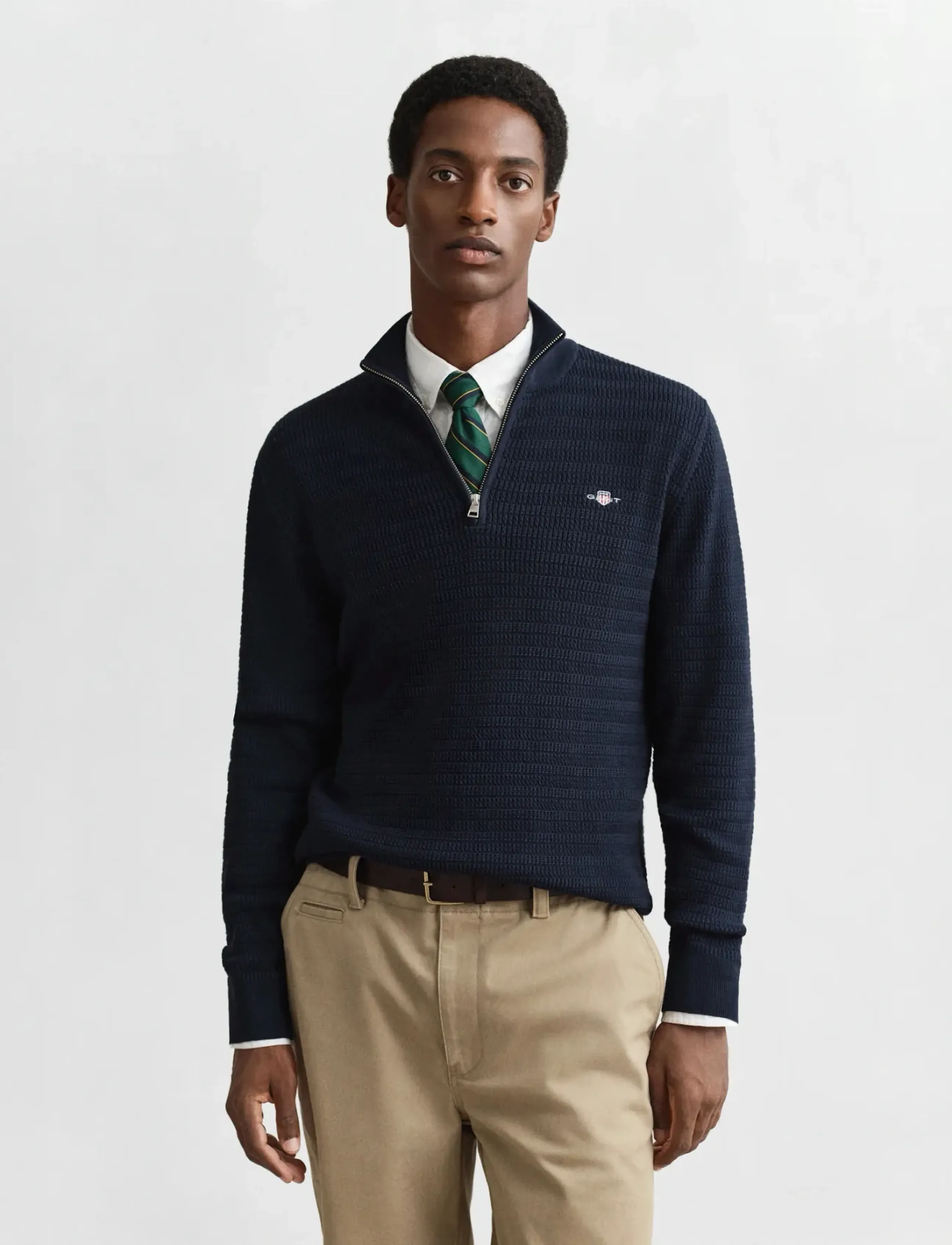 Gant Mini Cable Half Zip, 3XL, Knitwear, Marineblau - Zip Jumpers, Männerswear