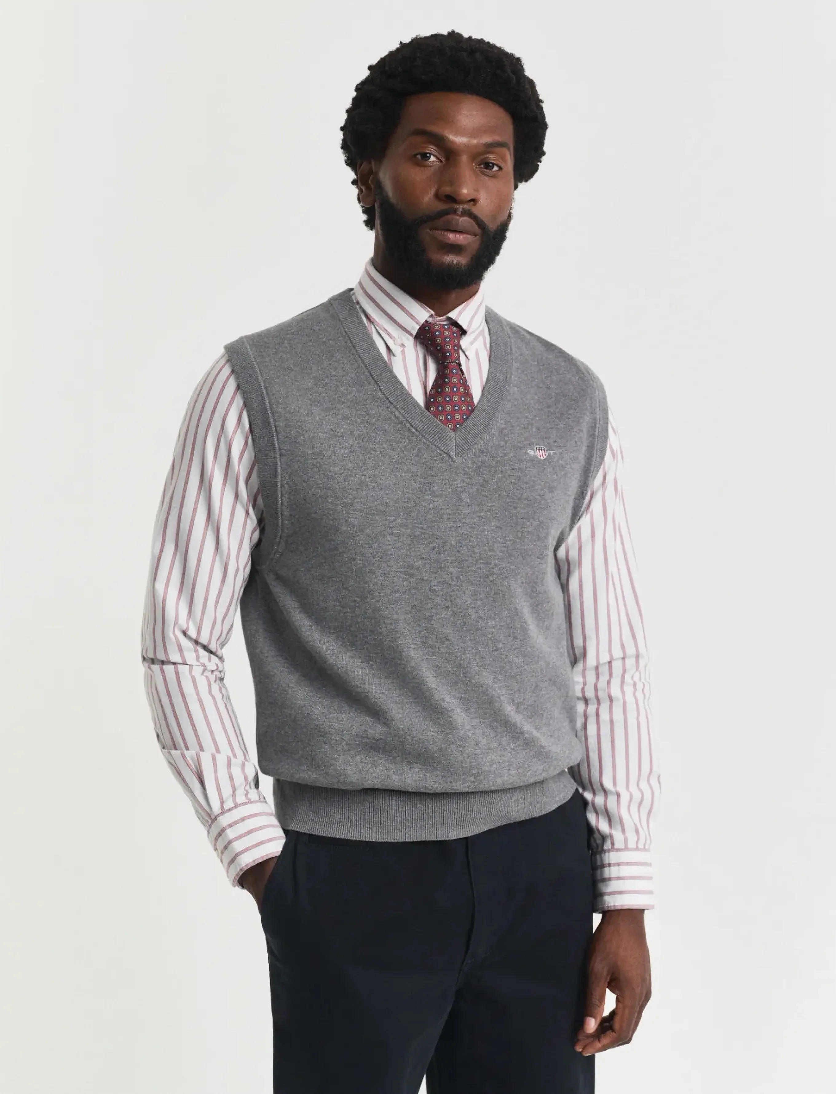 Gant Classic Cotton Vest, S, Multi/patterned, Strik > Strikkede Veste, Herre