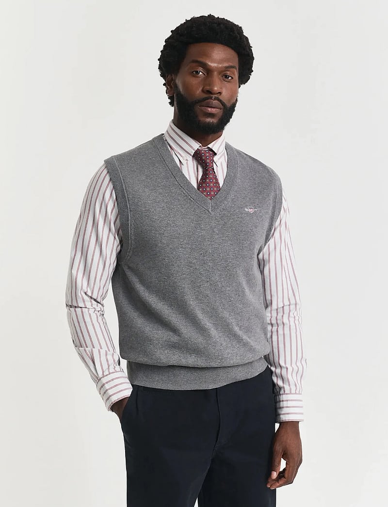GANT - CLASSIC COTTON VEST - stickade västar - dark grey melange - 0