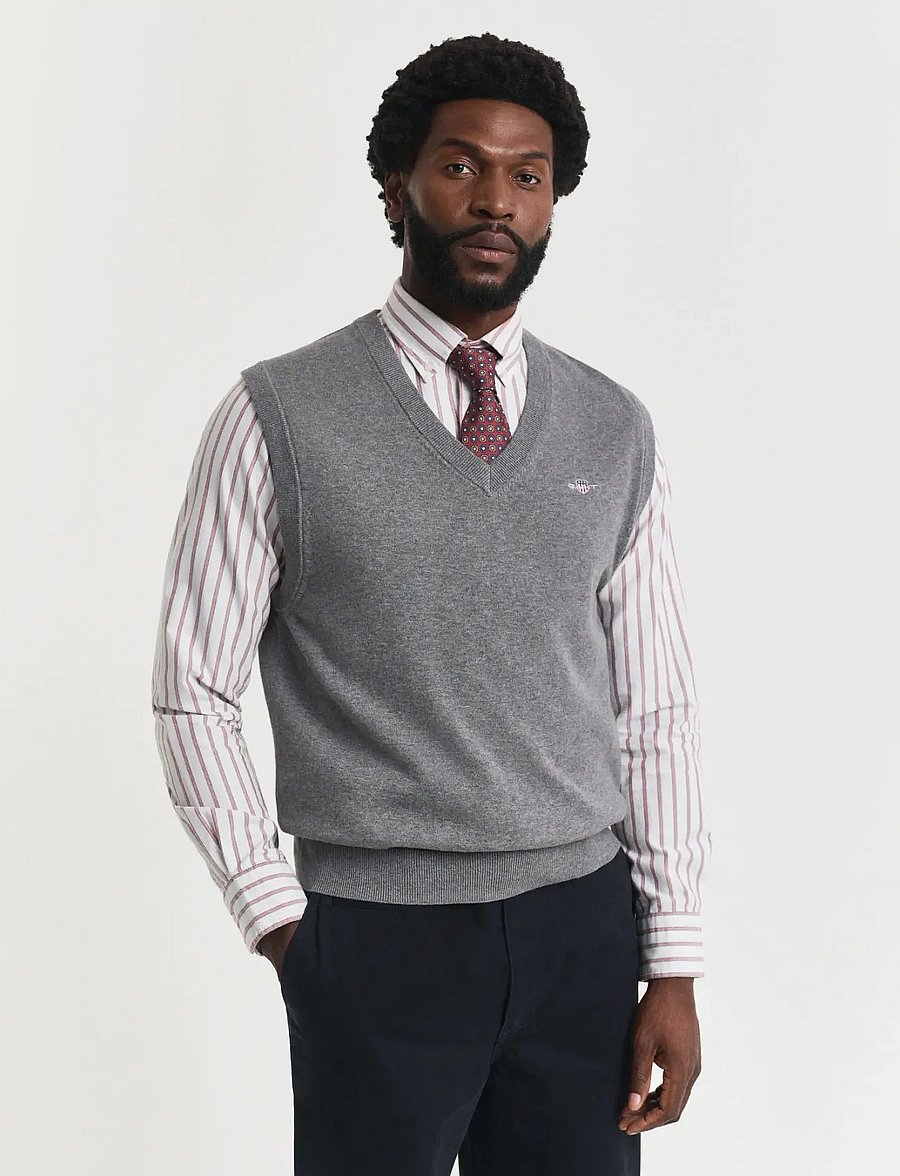 Gant - CLASSIC COTTON VEST - gestrickte westen - dark grey melange - 0