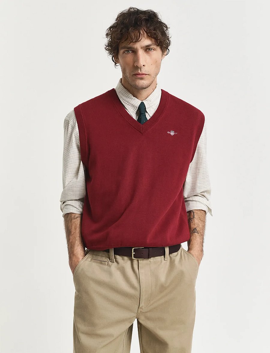 Gant - CLASSIC COTTON VEST - kootud vestid - plumped red - 0