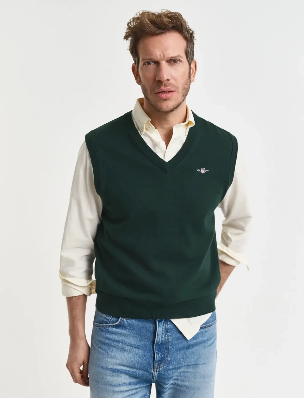 GANT - CLASSIC COTTON VEST - prjónavesti - tartan green - 0