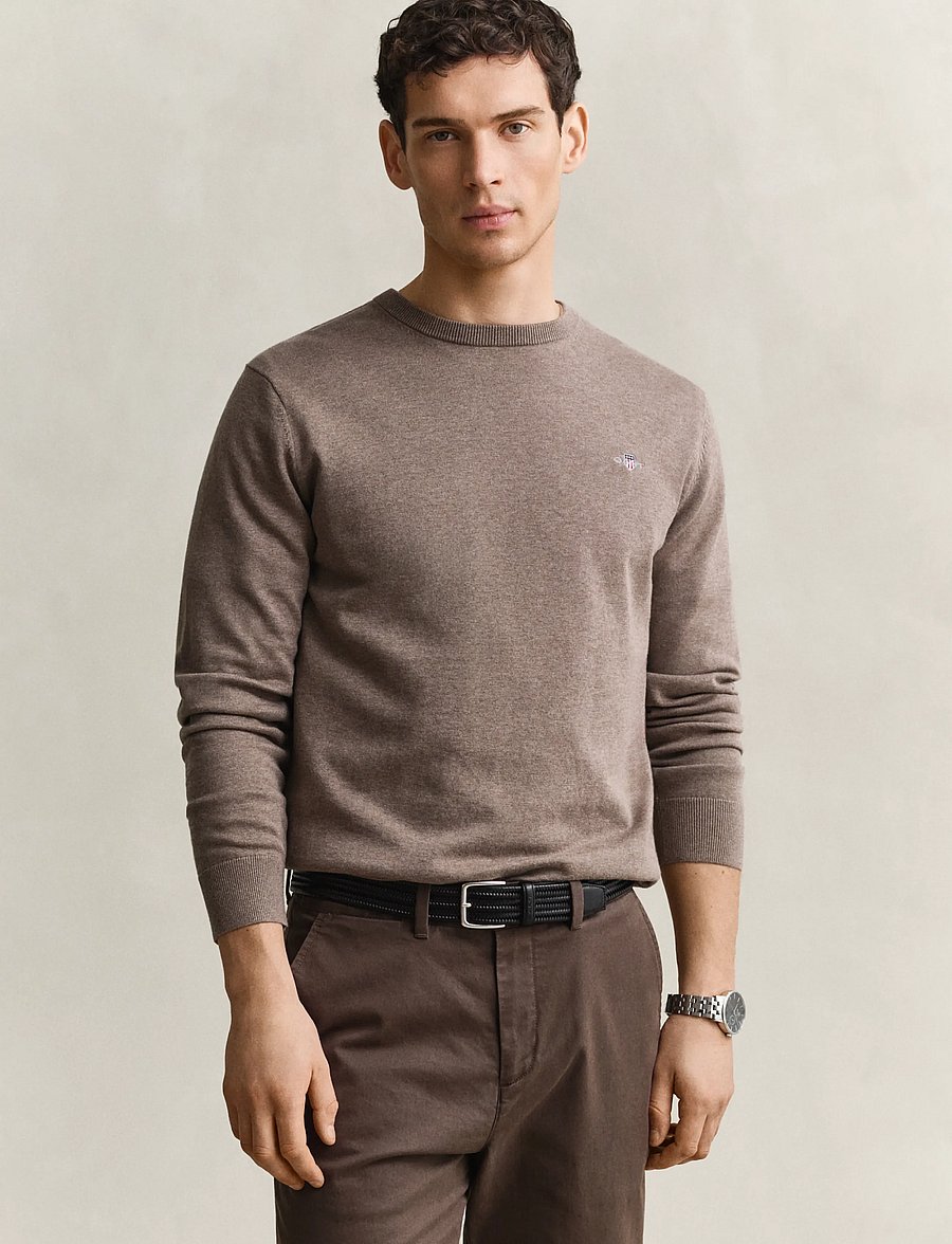 Gant - Cotton Sweater - pyöreäaukkoiset - dark hazelnut melange - 0