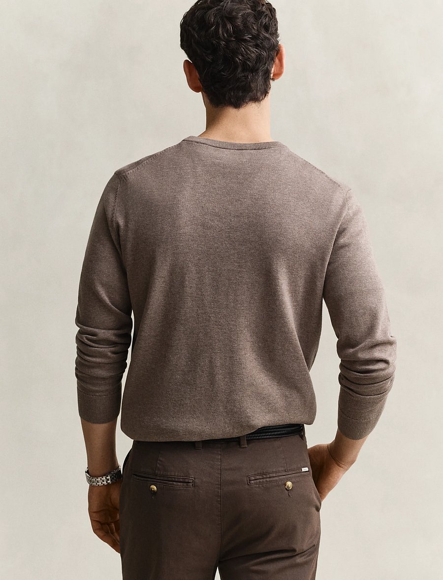 Gant - Cotton Sweater - pyöreäaukkoiset - dark hazelnut melange - 2