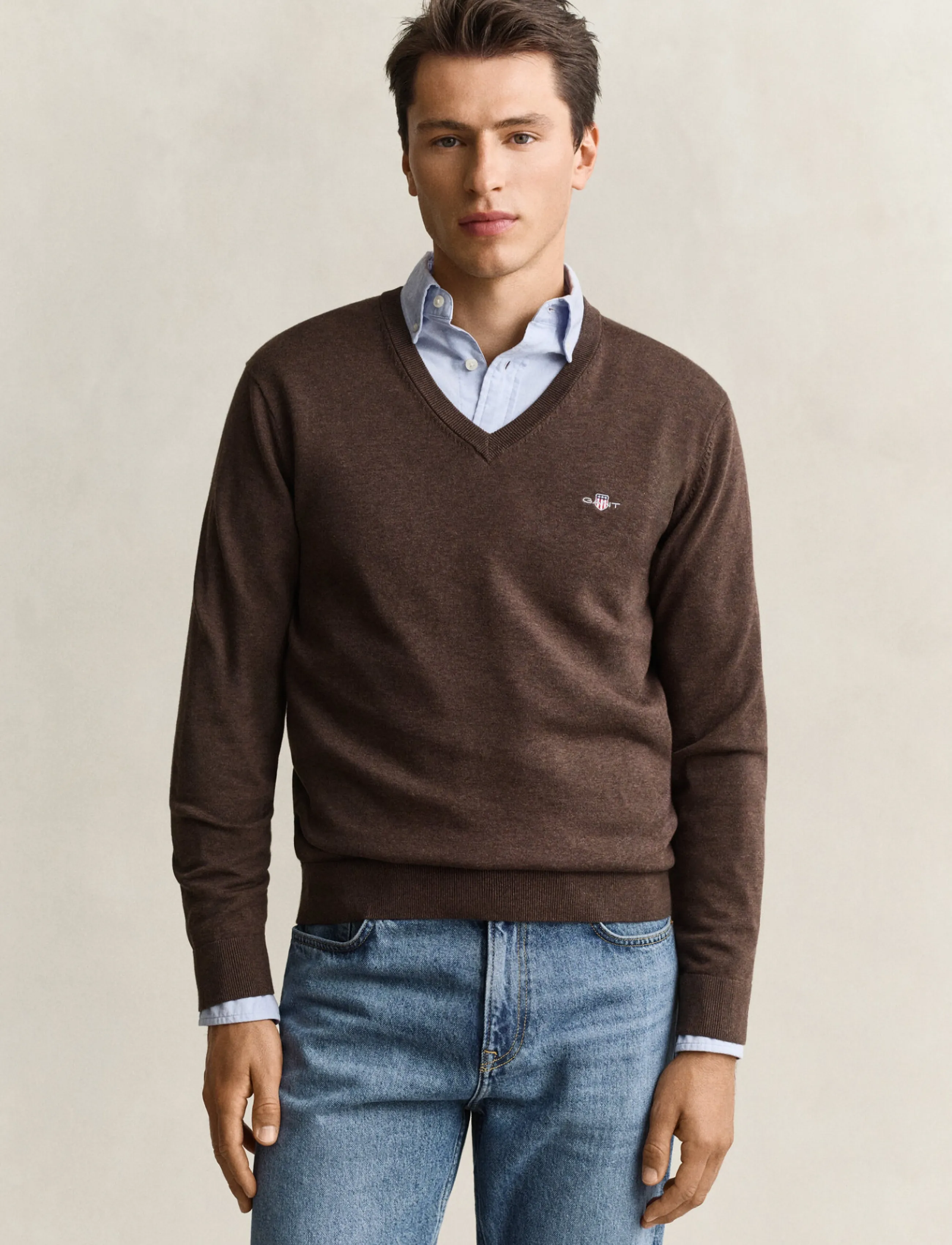 Gant - Cotton Sweater - v-necks - black brown melange - 0