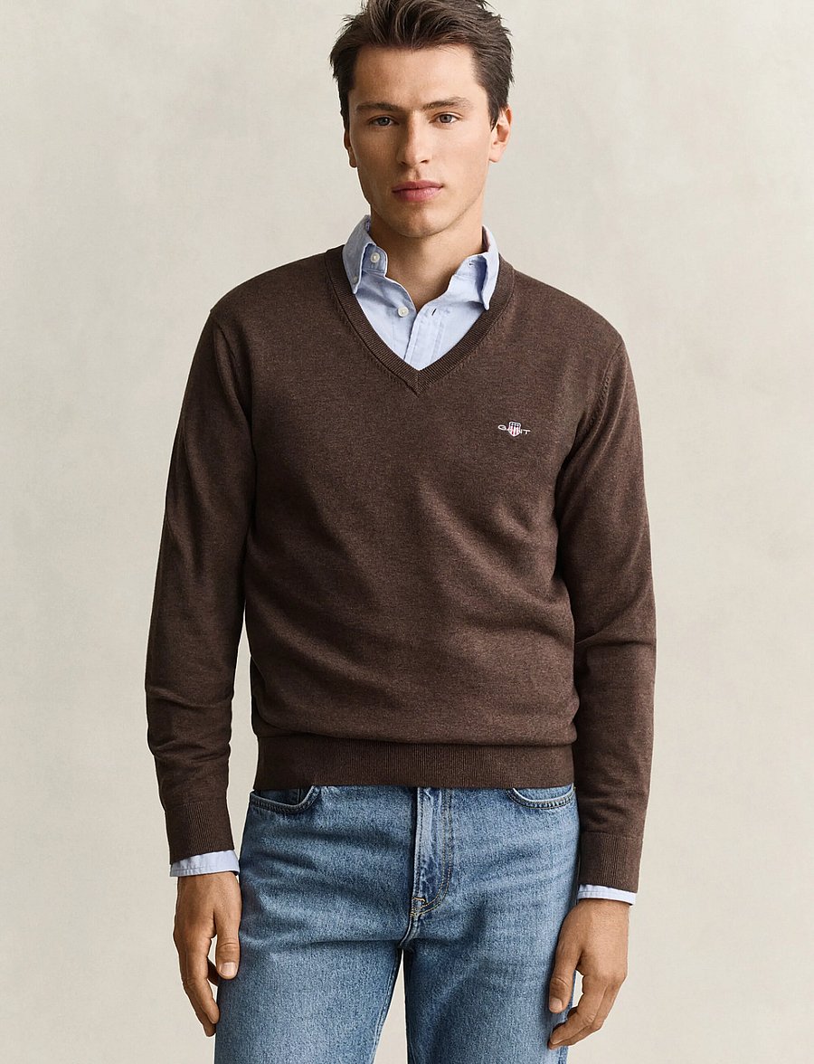 Gant - Cotton Sweater - v-necks - black brown melange - 0