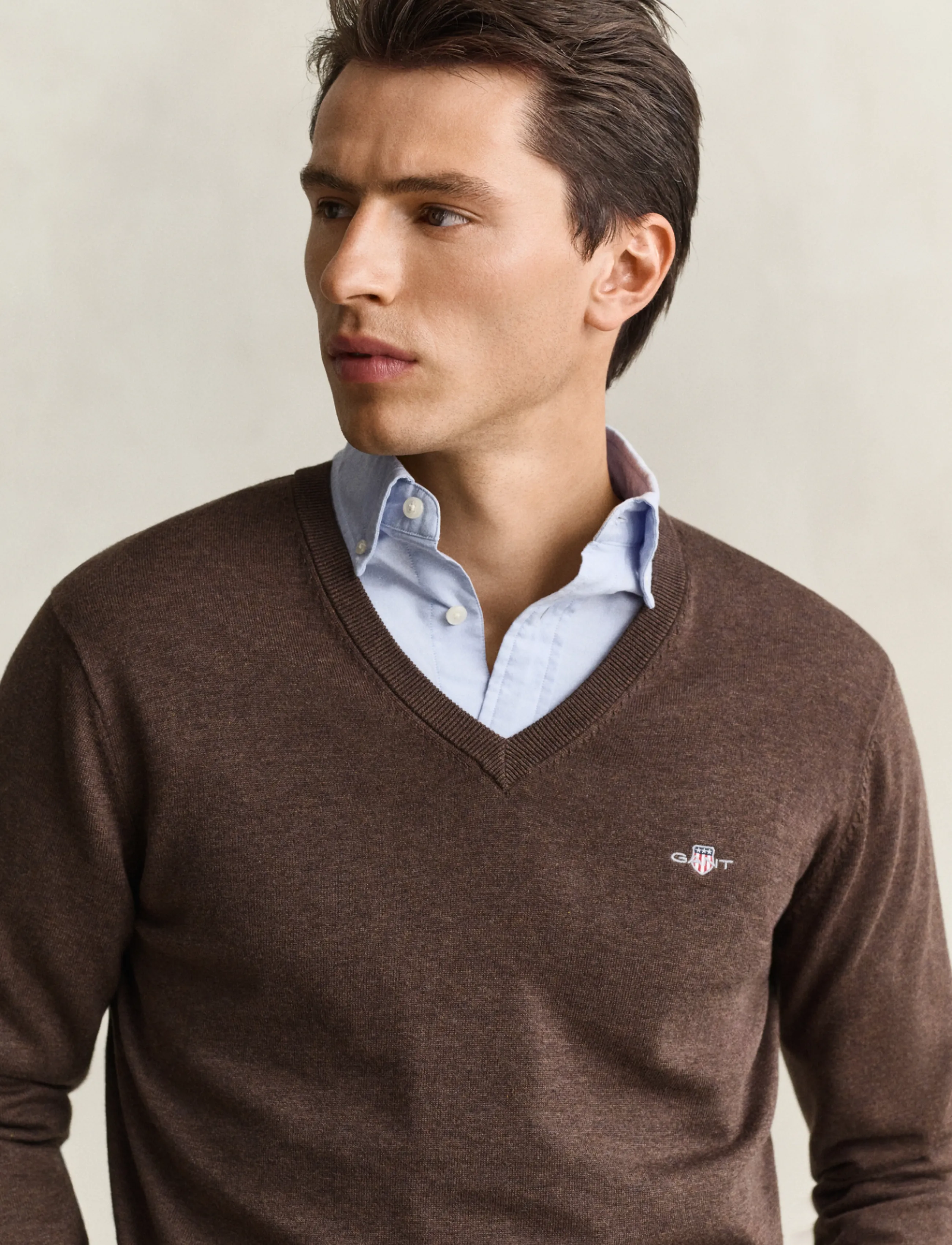 Gant - Cotton Sweater - v-necks - black brown melange - 3