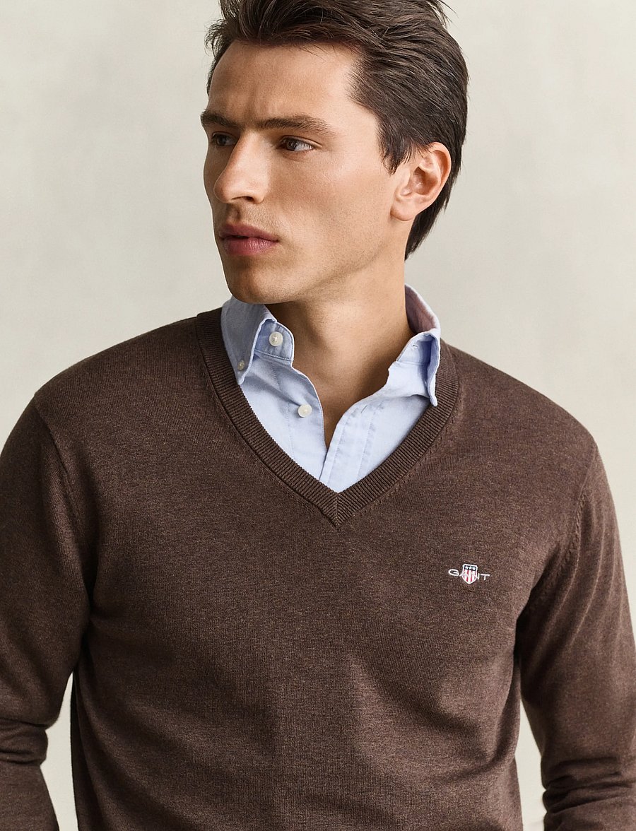 Gant - Cotton Sweater - v-necks - black brown melange - 3