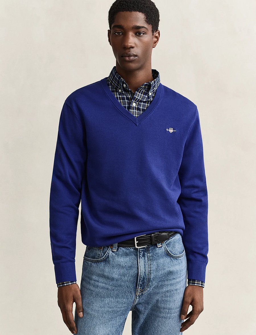 Gant - Cotton Sweater - v-ausschnitt - crisp blue - 0