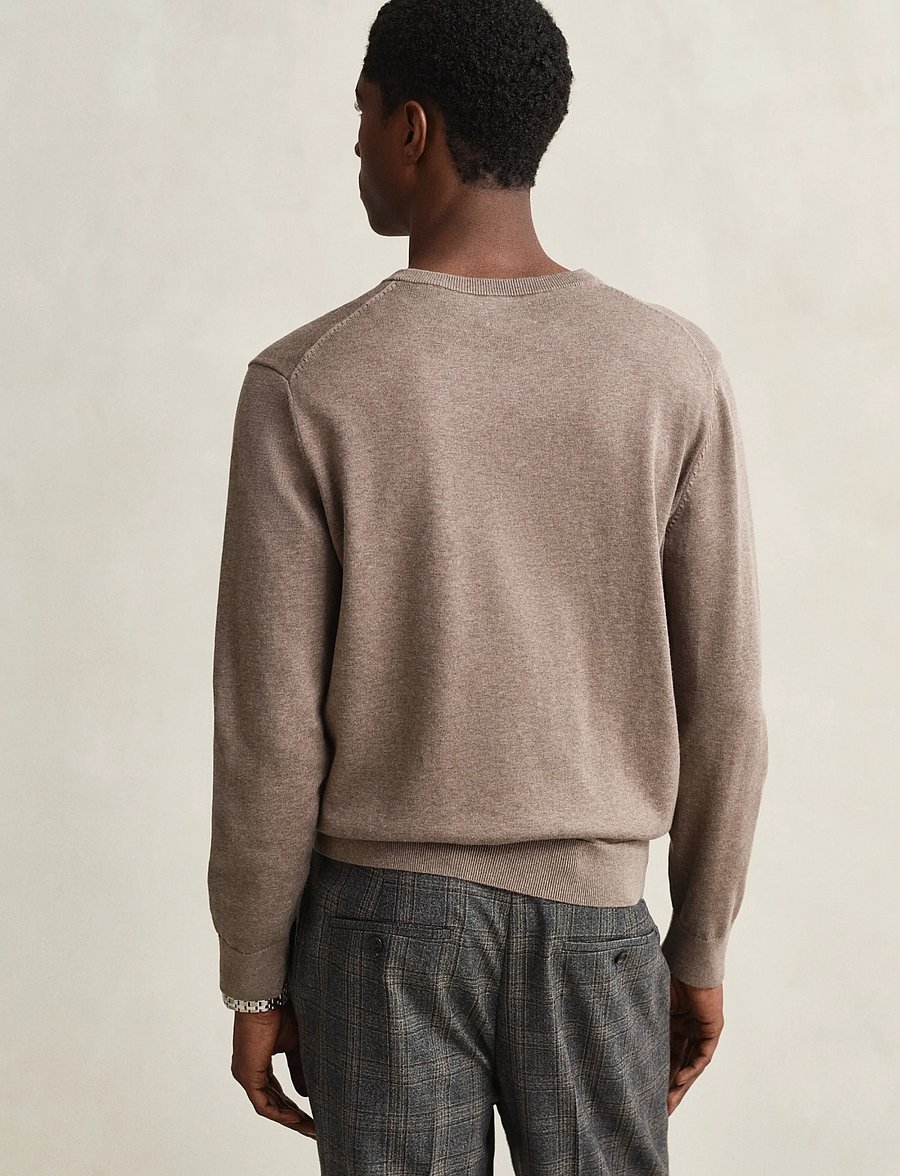Gant - Cotton Sweater - v-ringat - dark hazelnut melange - 2