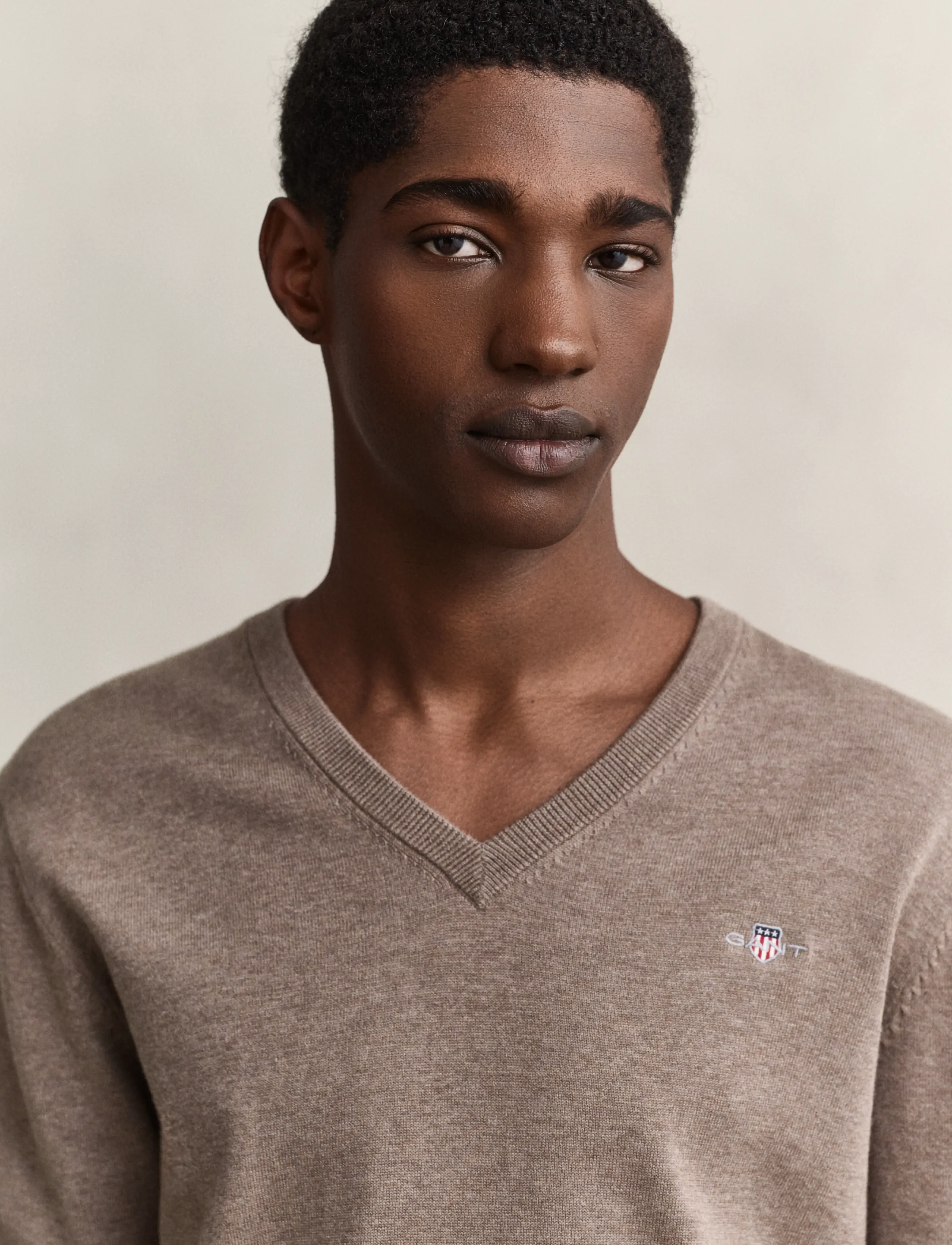 Gant - Cotton Sweater - v-ringat - dark hazelnut melange - 3