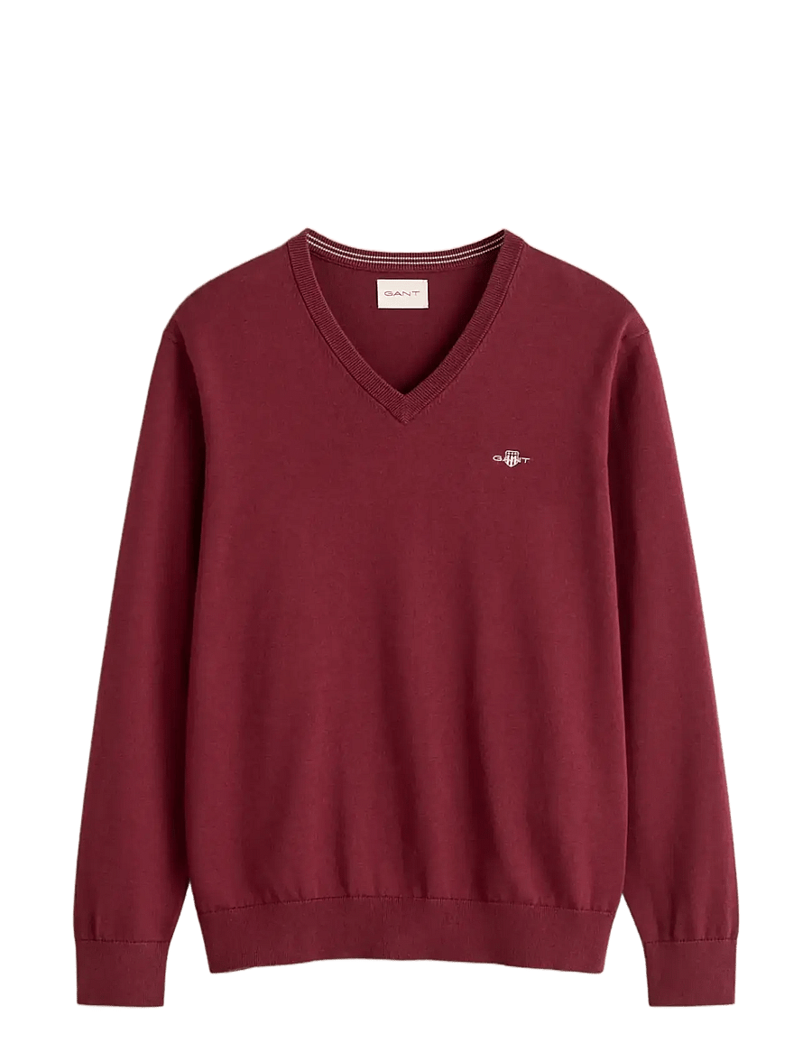 Gant - Cotton Sweater - v-kaelusega - deep grape wine - 0