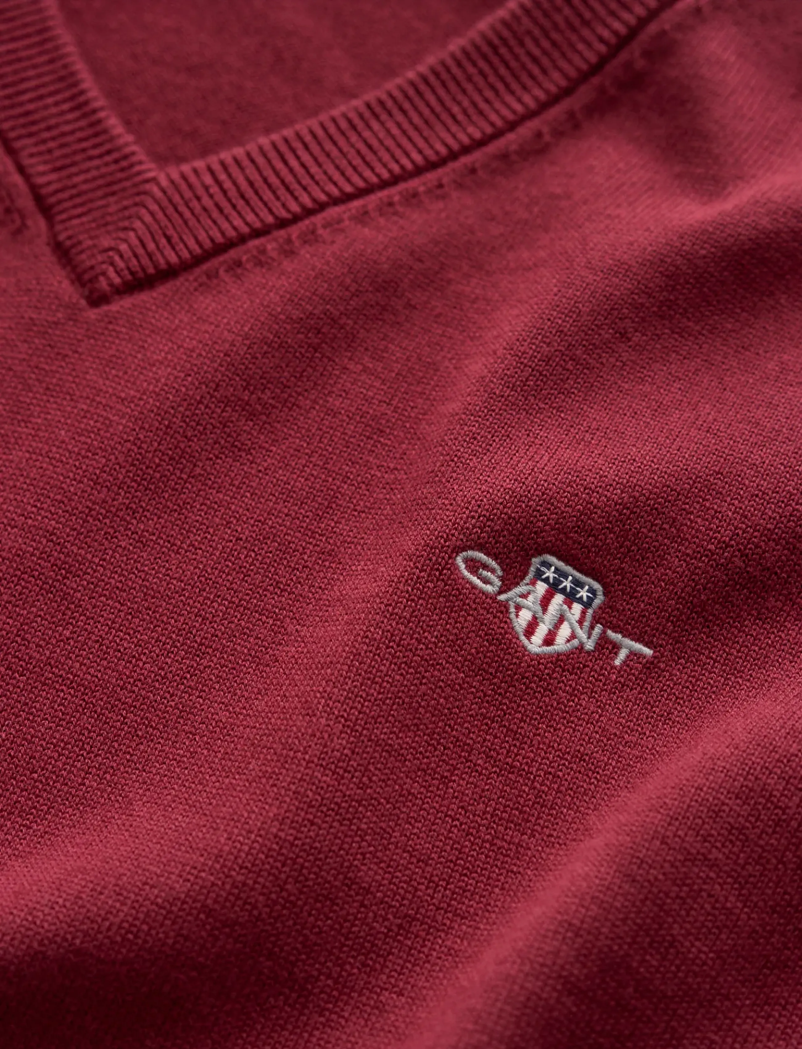 Gant - Cotton Sweater - v-kaelusega - deep grape wine - 1