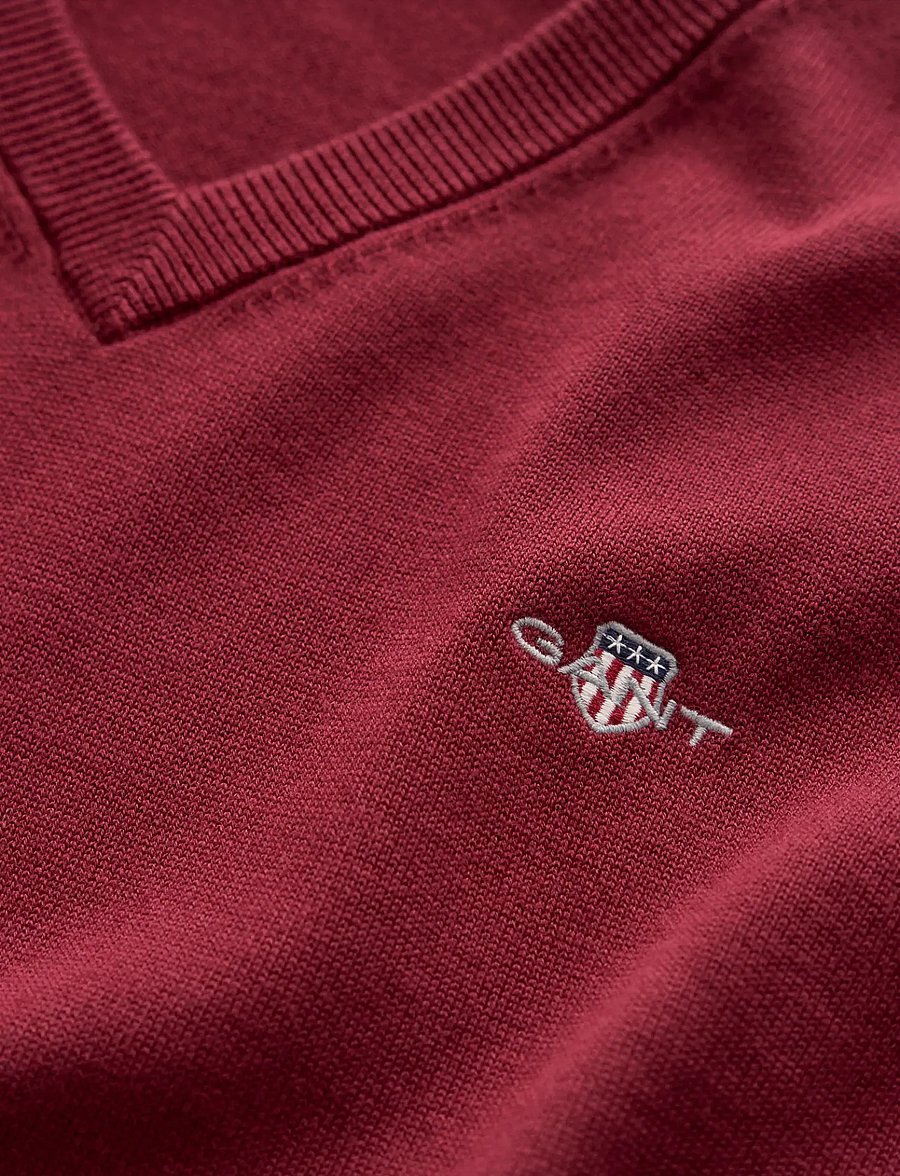 Gant - Cotton Sweater - v-kaelusega - deep grape wine - 1