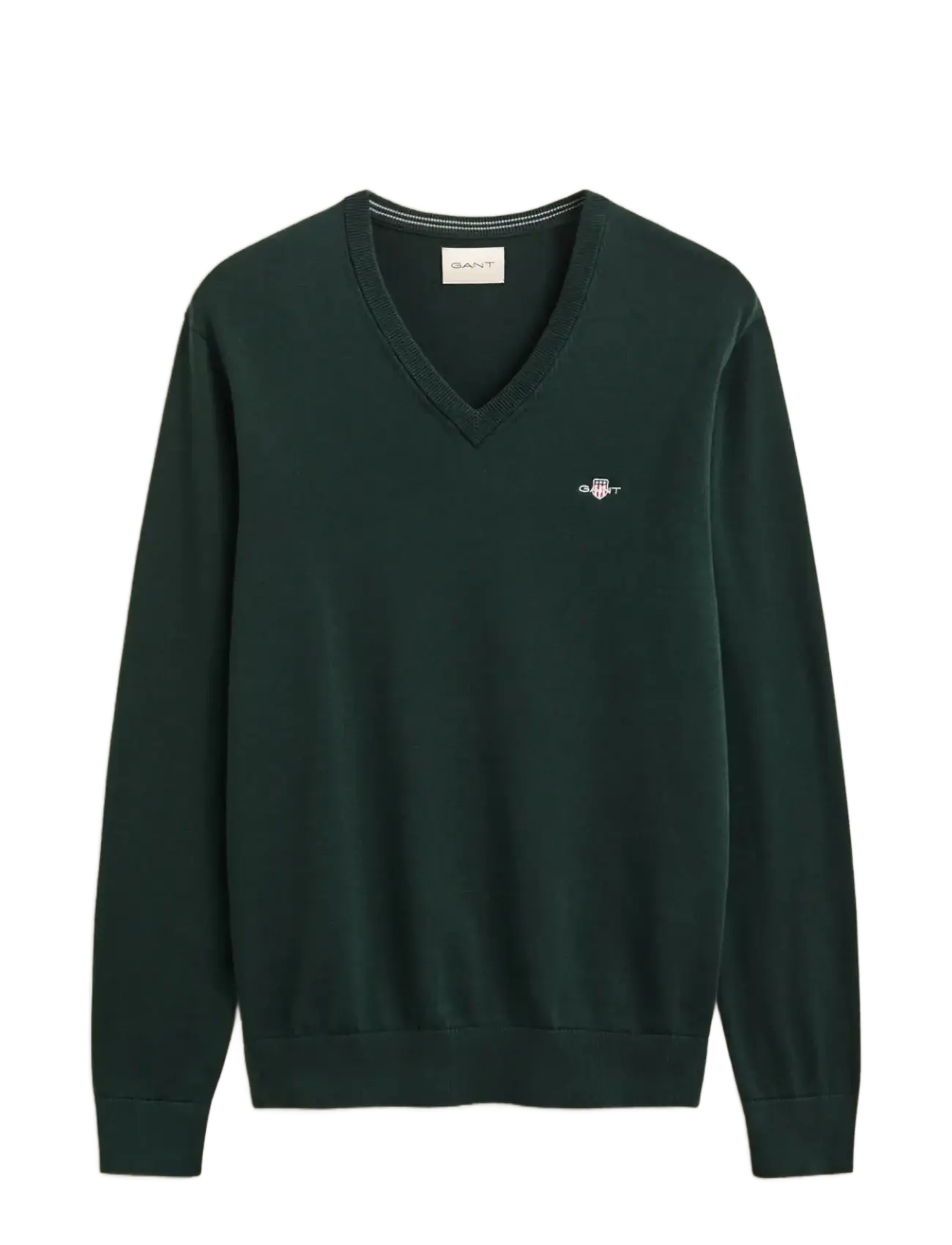 Gant Cotton Sweater - V-necks - TARTAN GREEN / navy
