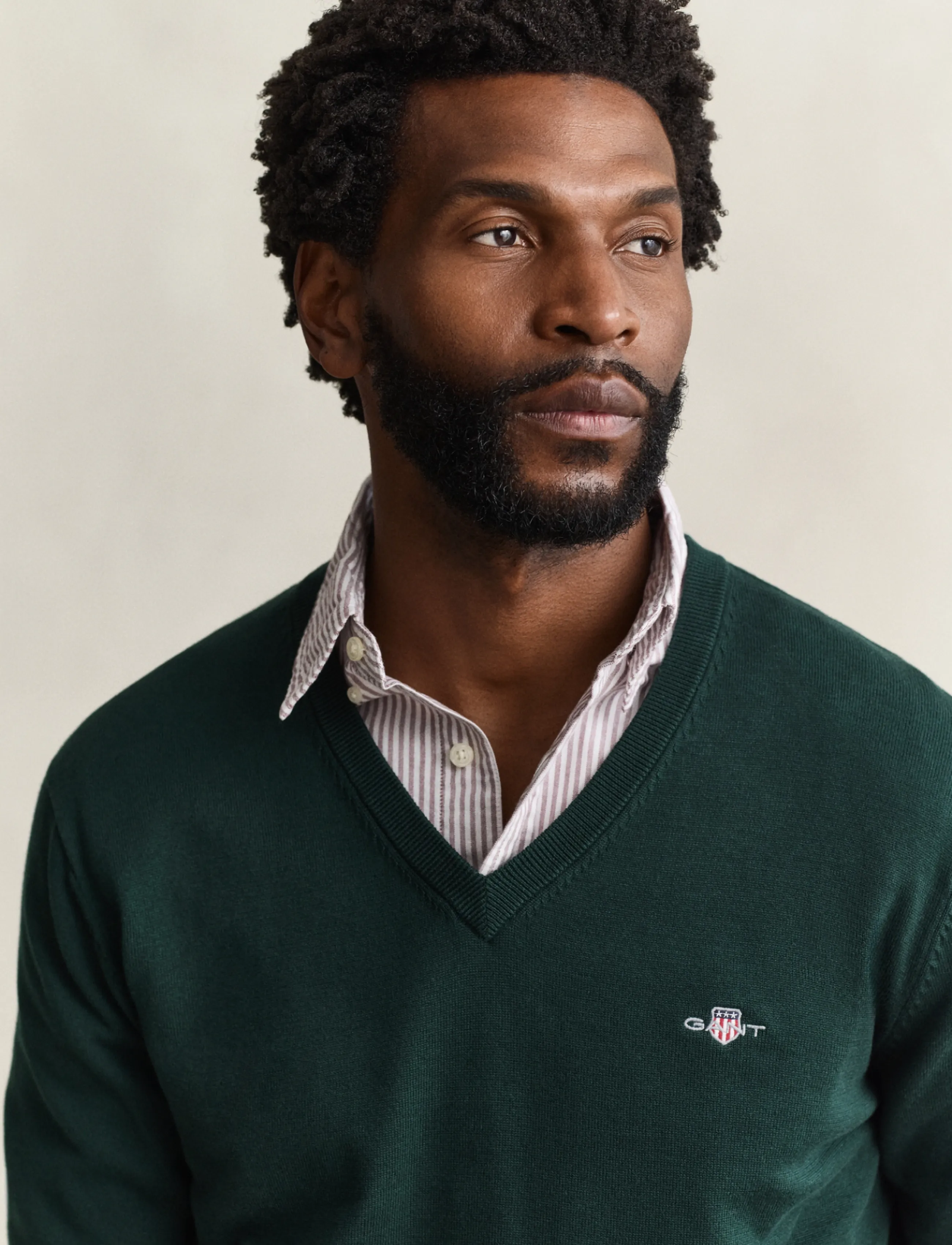 Gant - Cotton Sweater - v-necks - tartan green - 3