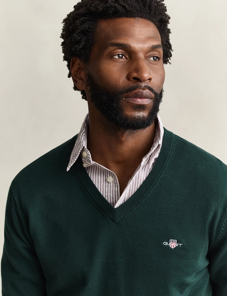 Gant - Cotton Sweater - v-necks - tartan green - 3