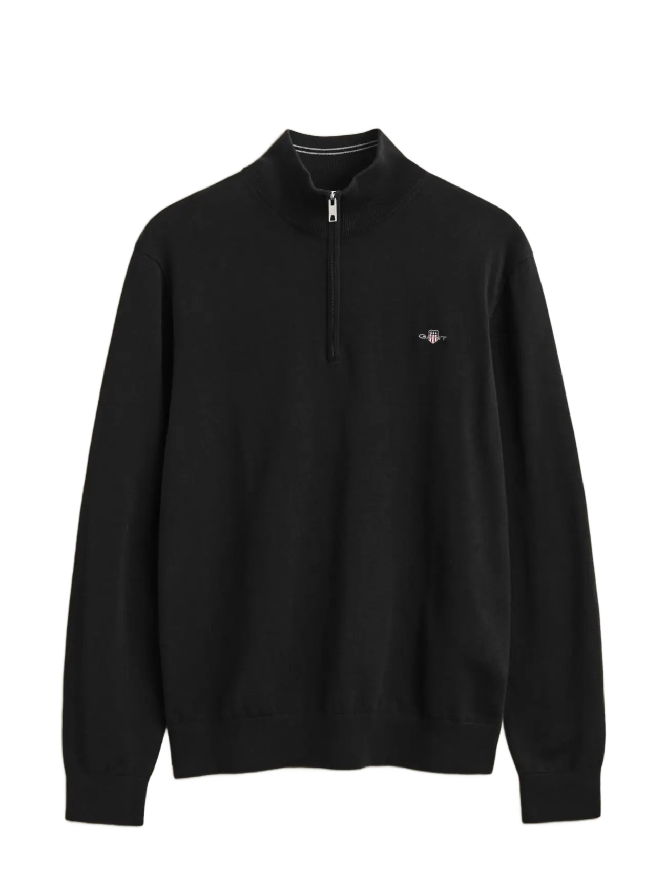 Gant Cotton Half-Zip Sweater, XL, Black, Strik > Trøjer Med Halv Lynlås, Herre