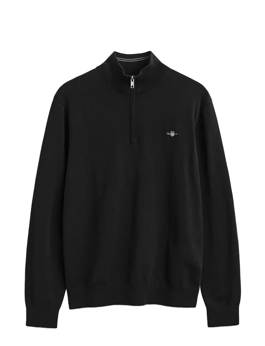 Gant - Cotton Half-Zip Sweater - pullover mit halbem reißverschluss - black - 0