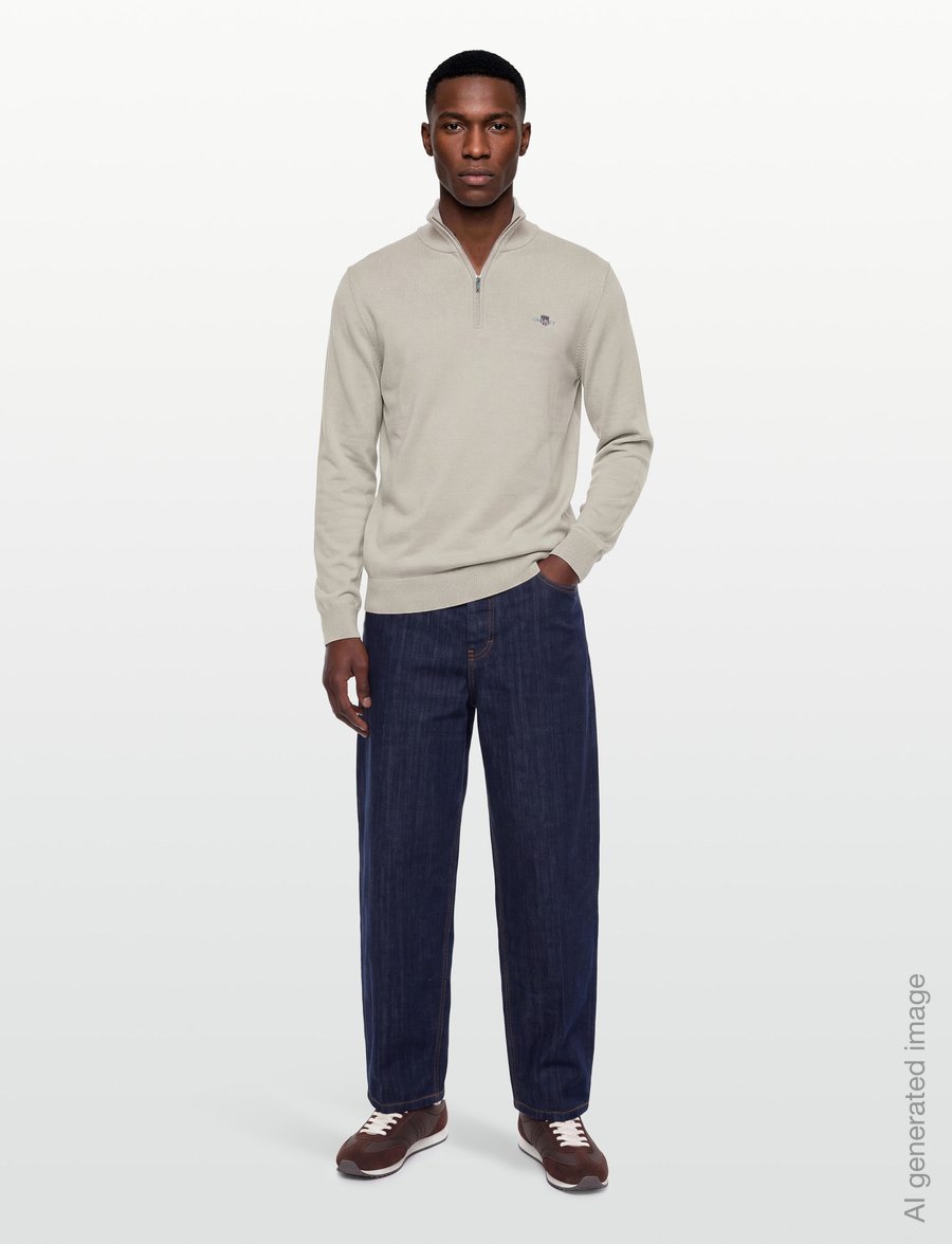 Gant - Cotton Half-Zip Sweater - poolpika lukuga džemprid - clay beige - 0