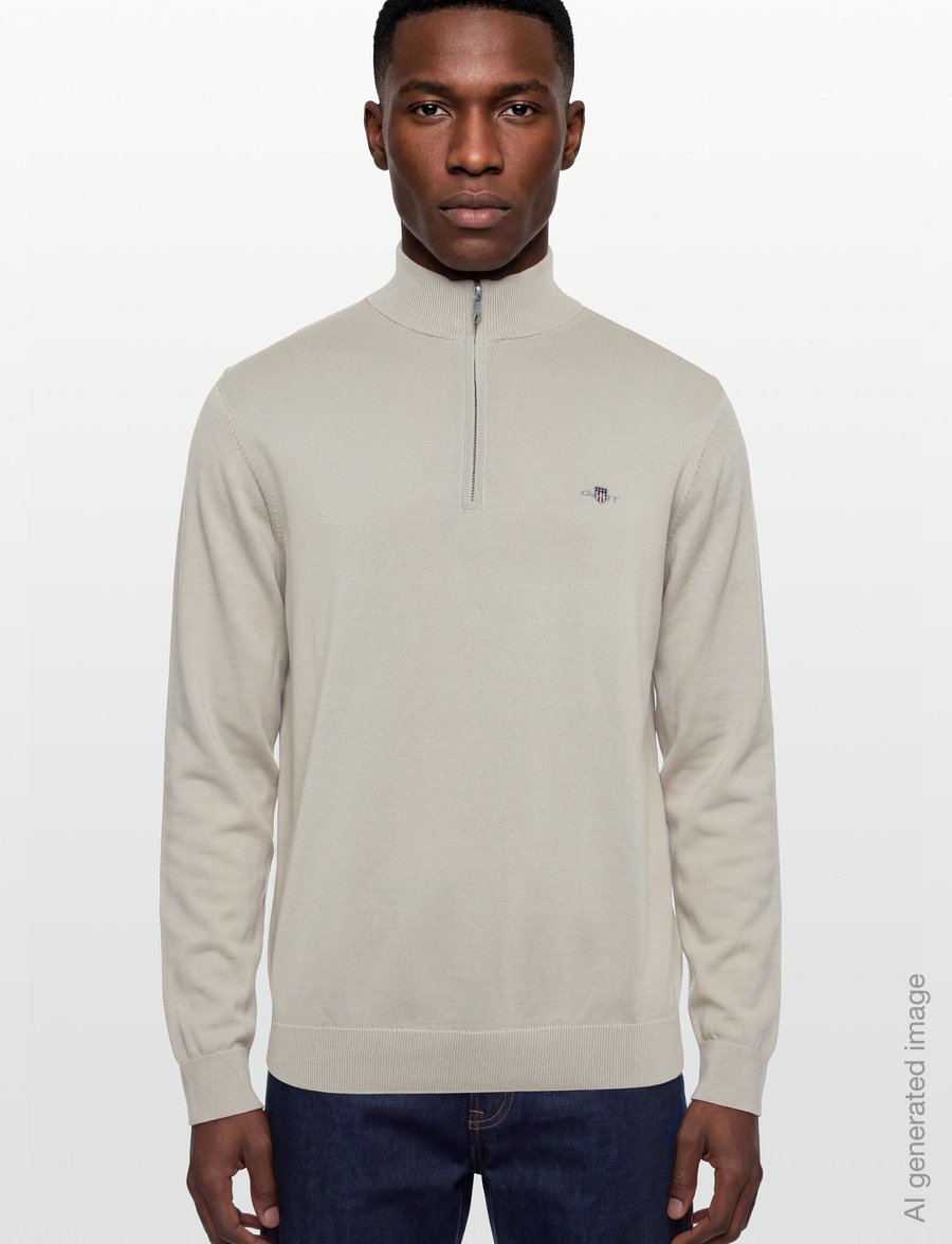 Gant - Cotton Half-Zip Sweater - poolpika lukuga džemprid - clay beige - 3