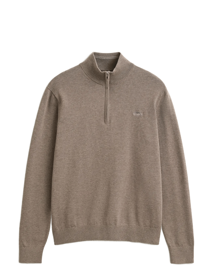 Gant - Cotton Half-Zip Sweater - tõmblukk-kaelusega džemprid - dark hazelnut melange - 0
