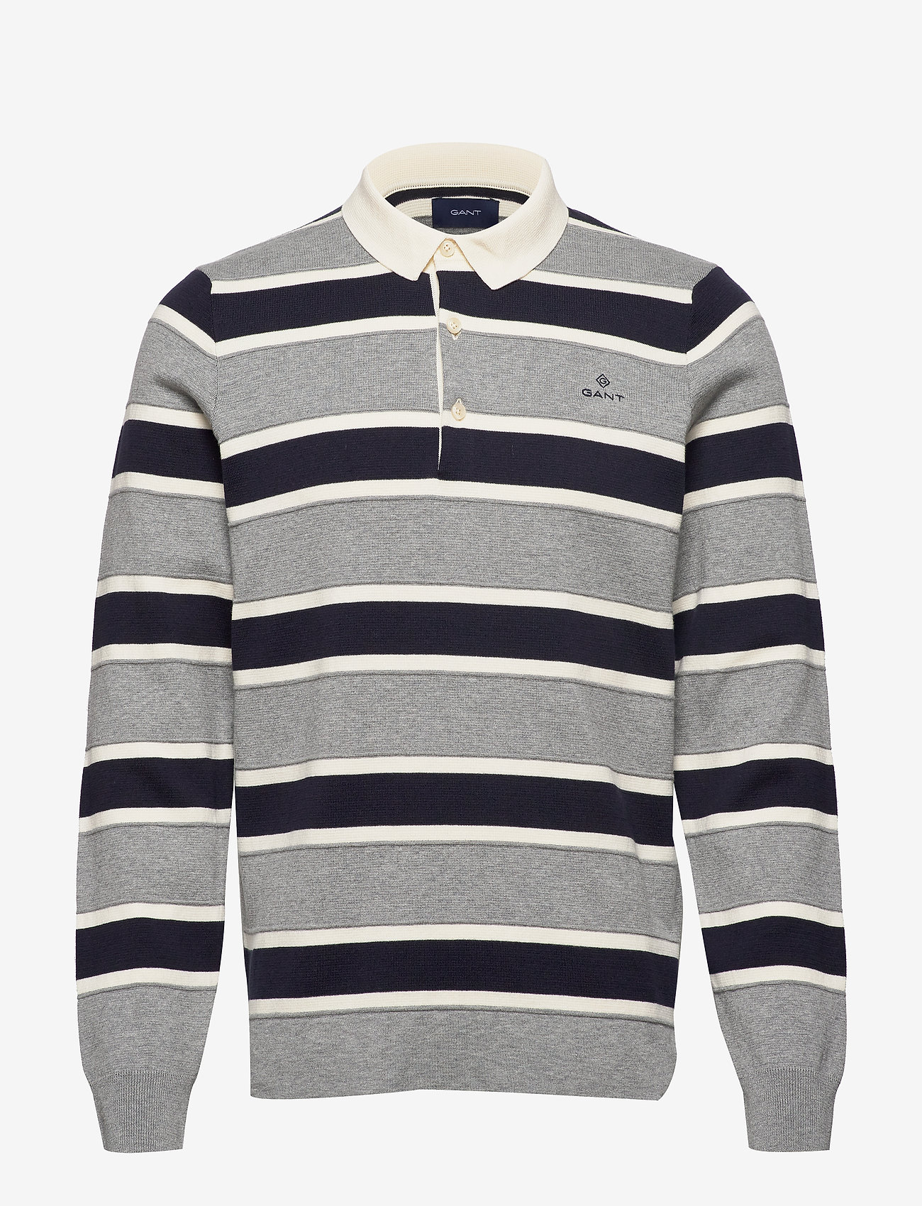 GANT - D1. KNITTED STRIPED RUGGER - grey melange - 0