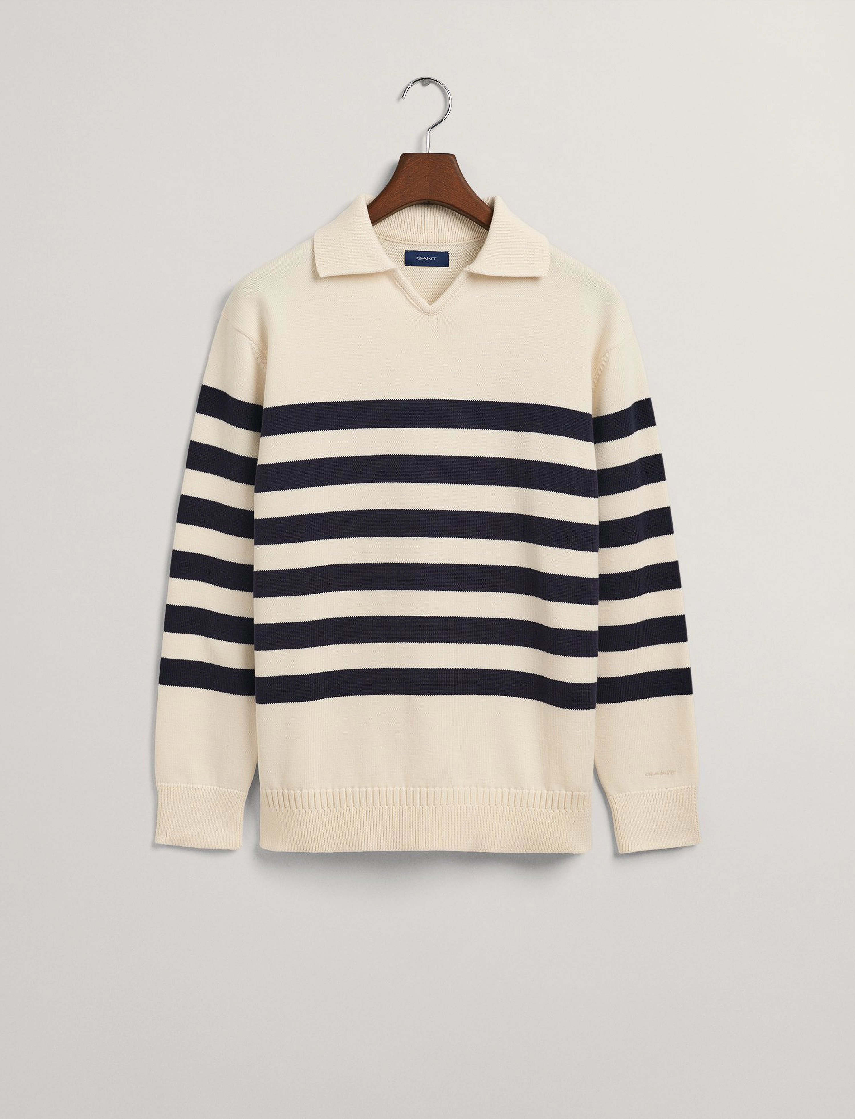 GANT - D2. STRIPED V-NECK POLO - cream - 3